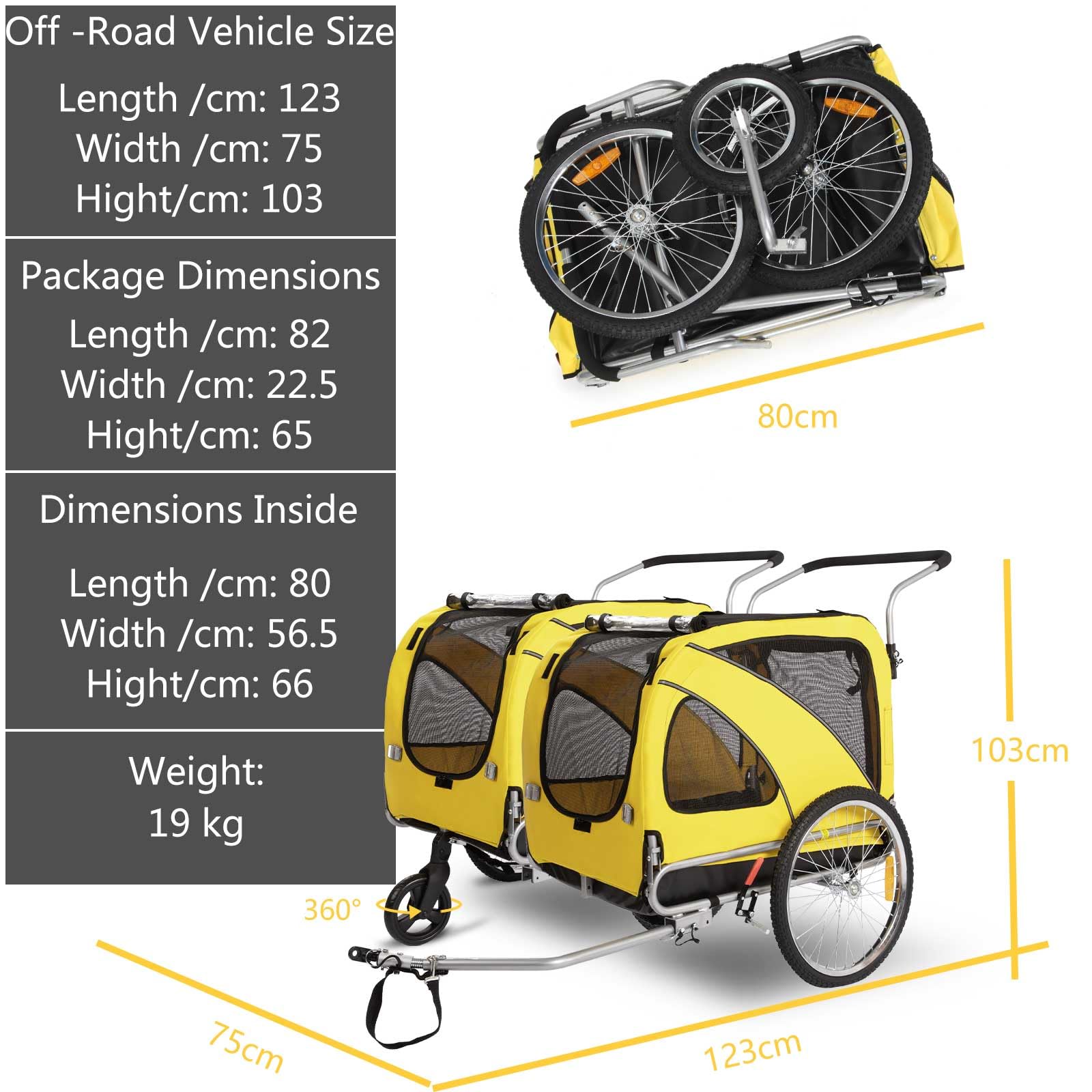 Sepnine 2-in-1 Large Dog Bike Trailer & Pet Stroller - Foldable Frame with Hand Lock Brakes, Universal Bicycle Coupler (Yellow) - Perfect for Cycling Adventures & Outdoor Walks with Your Dog