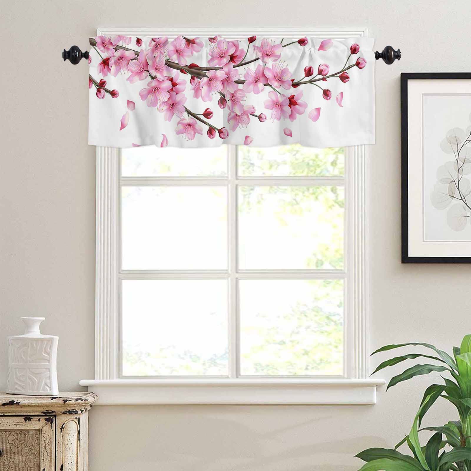 Cherry Blossom Floral Valance Curtains - Rod Pocket Window Treatment for Bedroom, Kitchen & Small Windows - Thermal Insulated & Machine Washable - Pink Spring Floral Design - 1 Panel (54