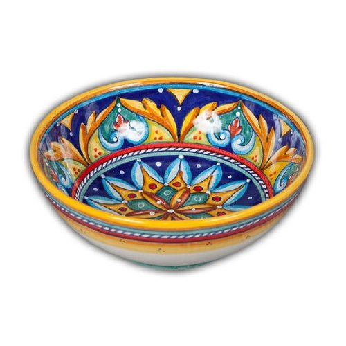 Hand Painted Deruta Ceramic Geometric Pattern Bowl - Elegant Cereal & Fruit Serving Dish for Breakfast, Snacks, and Table Decor