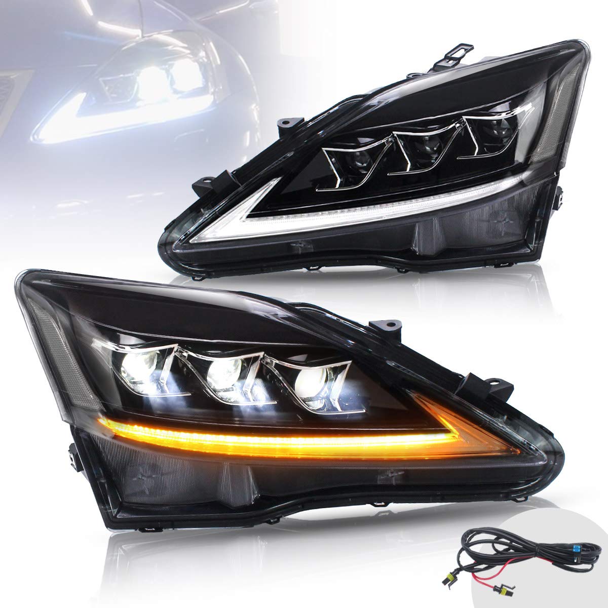 VLAND LED Headlights for Lexus IS 2006-2012 - Sequential Turn Signal for Night Driving