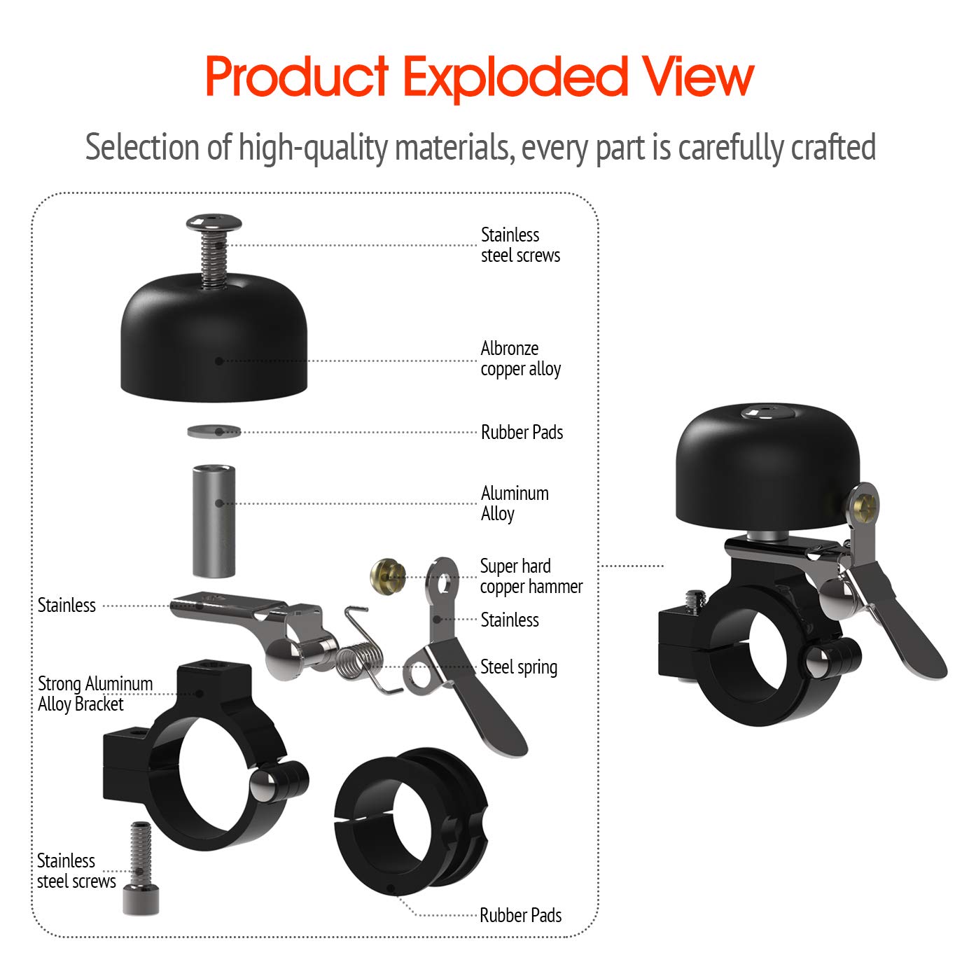Compact Brass Bike Bell & 2-Pack Water Bottle Holders - Durable Cycling Accessories for Mountain Bikes & Commuters - Perfect for Outdoor Adventures & Daily Rides