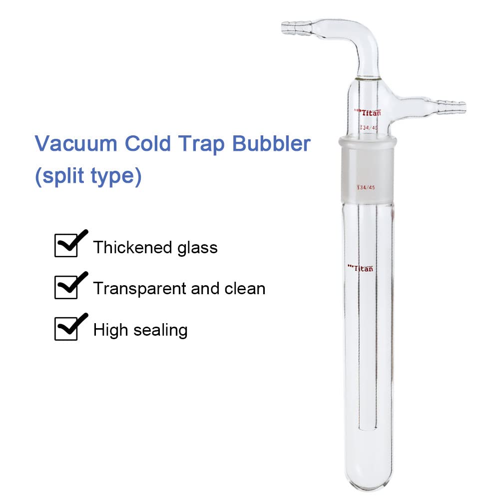 High-Quality 2-Part Glass Vacuum Cold Trap with 34/45 Joint - Lab Gas Washing Bottle for Solvent Removal & Distillation | Perfect for Chemistry Labs, Research & Industrial Applications