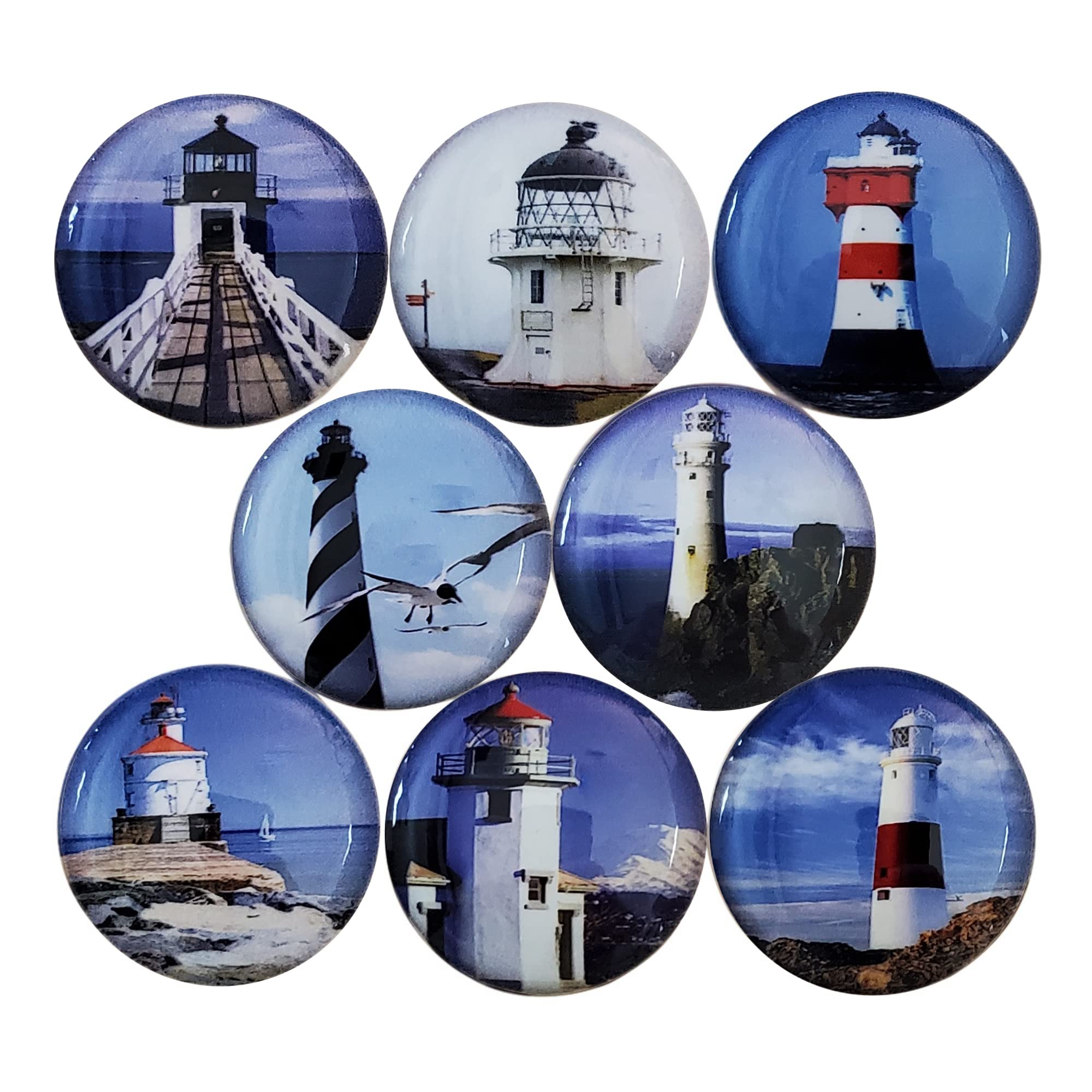 Twisted R Design Wooden Cabinet Knobs - Set of 8 Round Kitchen, Bathroom & Furniture Handles with Glossy Finish - Lighthouse Drawer Pulls - 1.5