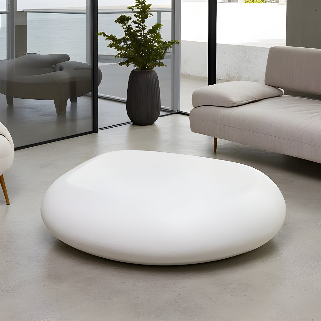 ROCCO White Concrete Pebble Coffee Table 106cm - Indoor & Outdoor Modern Side Table for Living Room, Patio, Garden Decor