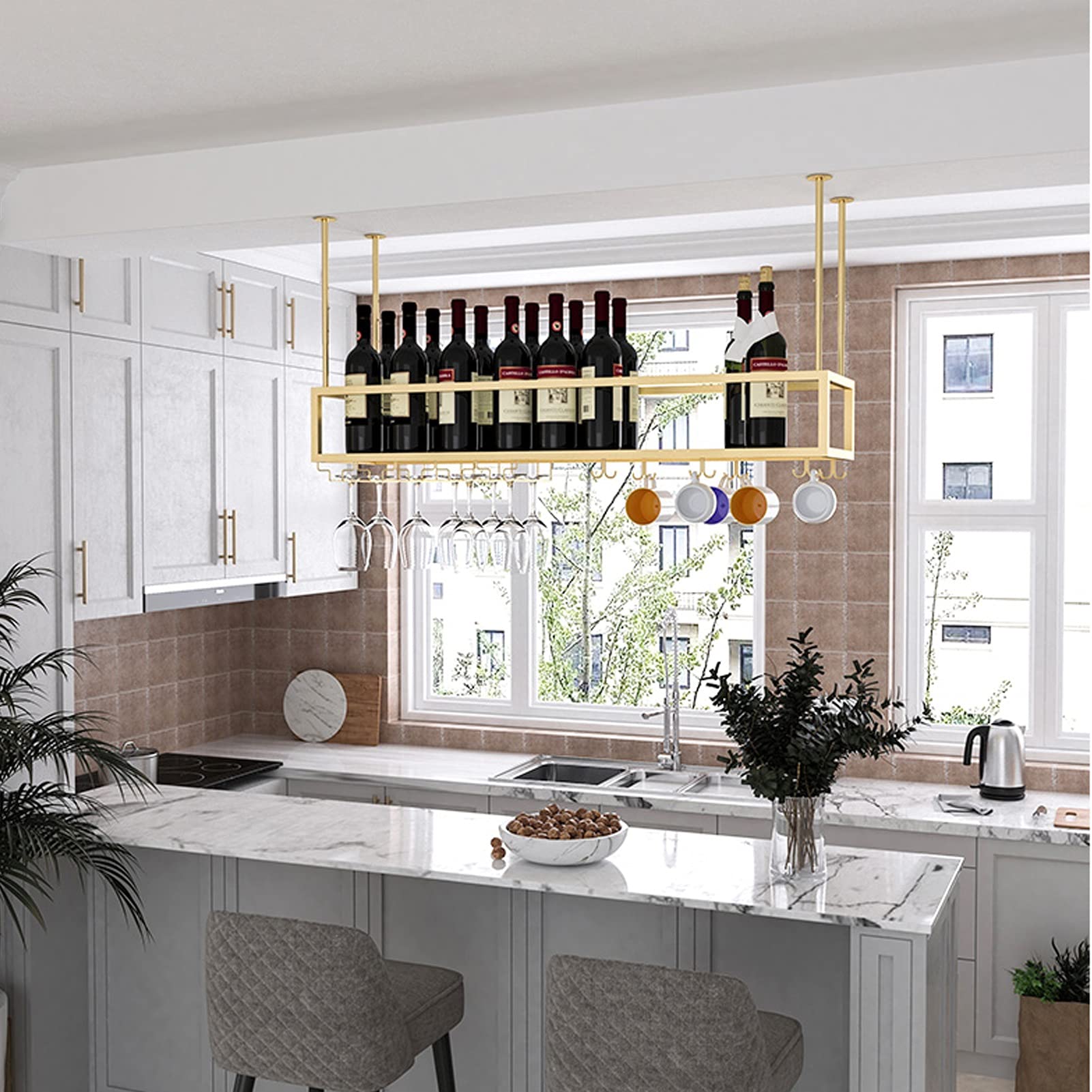 Upside Down Wine Rack - Ceiling Mounted Stemware Holder for Wine Glasses, Champagne Flutes & Goblets | Space-Saving Bar, Restaurant & Kitchen Storage Solution | Perfect for Home Entertaining & Commercial Display
