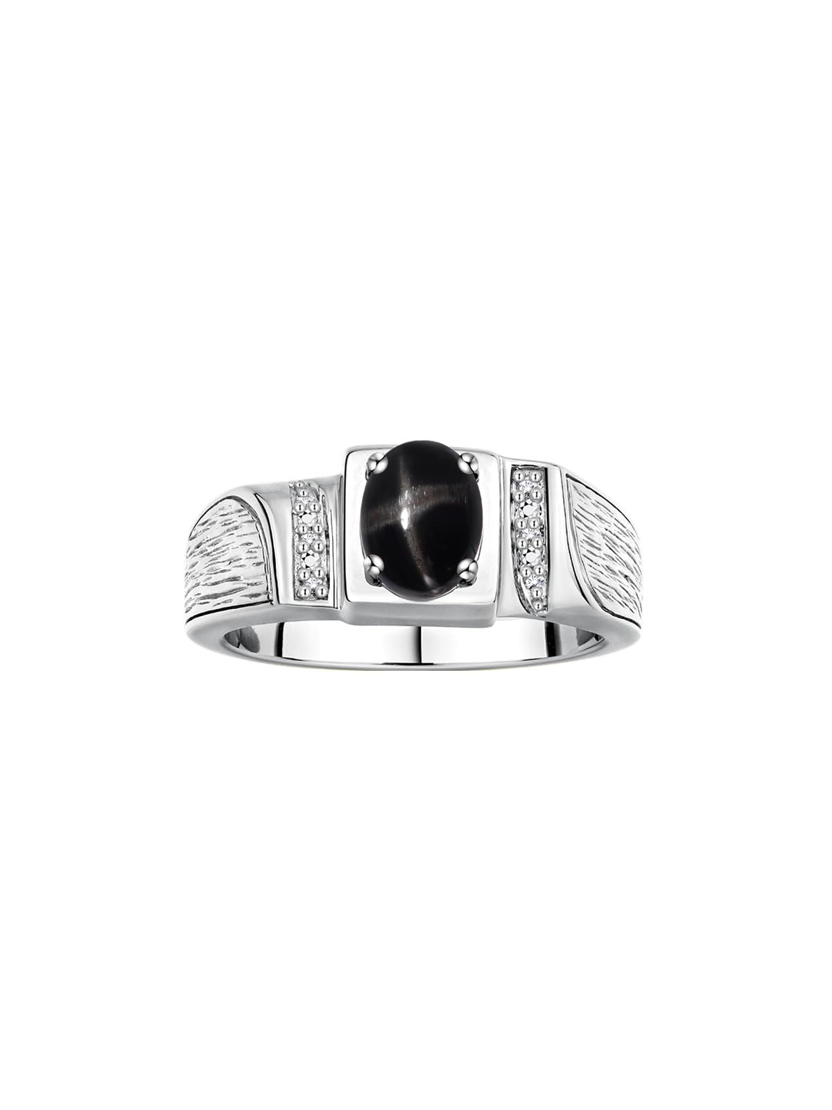 Sterling Silver Men's Rings with Diamond & 8x6mm Oval Gemstone - Classic Designer Birthstone Rings for Men in Sizes 8-13 | Perfect for Weddings, Anniversaries, Gifts & Everyday Wear