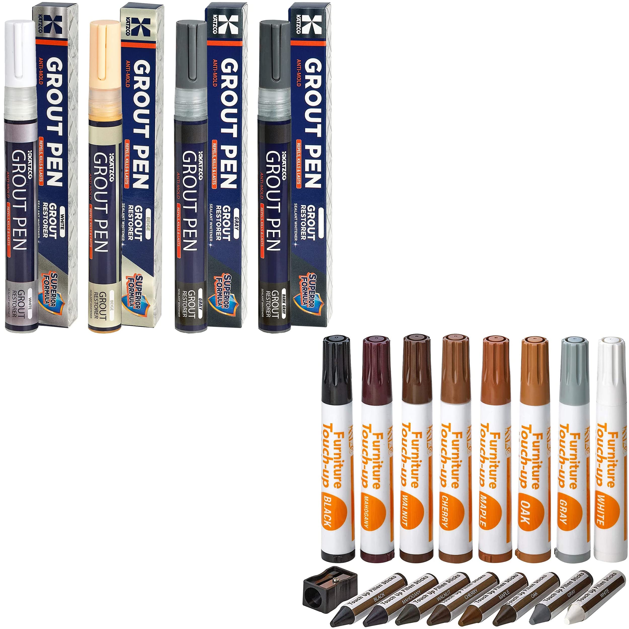 Katzco 17-Piece Wood Furniture Repair Kit - Markers & Wax Sticks with Sharpener - Fix Scratches, Stains on Floors, Tables, Desks, Bedposts - Perfect for Carpenters, DIY Home Improvement & Molding Repair - Ideal for Restoring Antiques, Home Decor & Office Furniture Maintenance