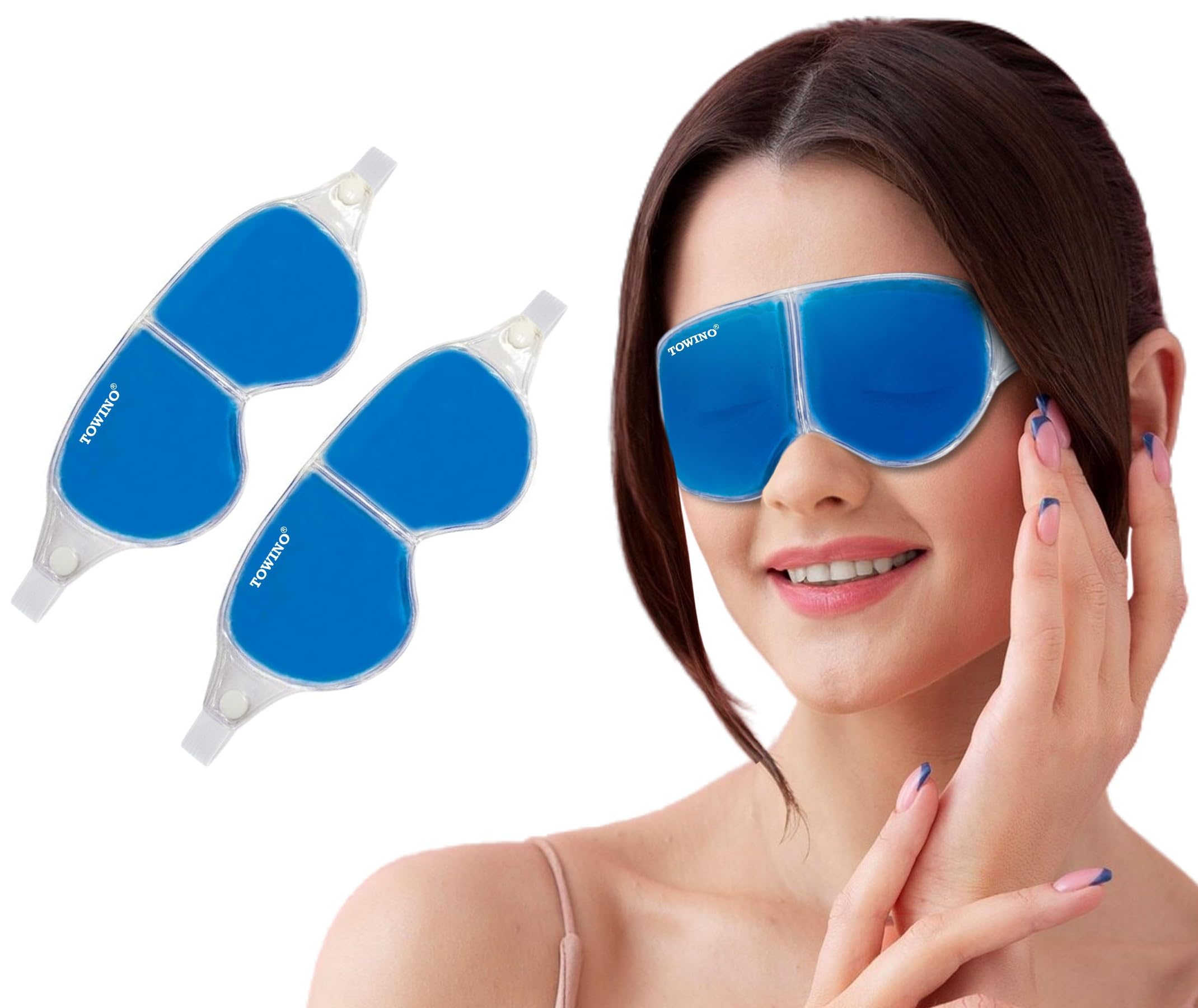 TOWINO CARE® Cooling Gel Eye Mask for Dark Circles, Puffy Eyes & Dry Eyes Relief - Reusable Eye Patches for Pain, Redness & Relaxation - Sleep Mask for Women & Men (Pack of 2) - Perfect for Travel, Work & Nighttime Use