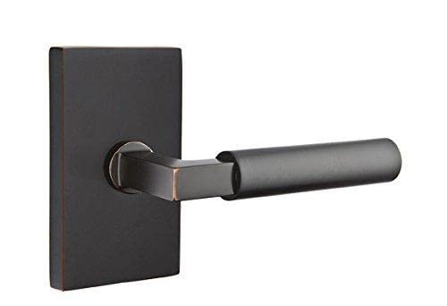 Emtek Privacy Door Lever Set - Modern Rectangle Rosette Design - Left Hand Hercules Lever in Polished Chrome - Perfect for Bedroom & Bathroom Privacy Locks
