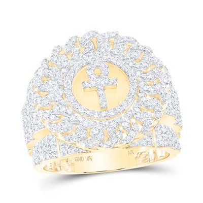 10K Gold Diamond Men's Ankh Circle Cuban Link Ring 2 CTTW - Elegant Statement Jewelry for Gifts, Weddings & Special Occasions