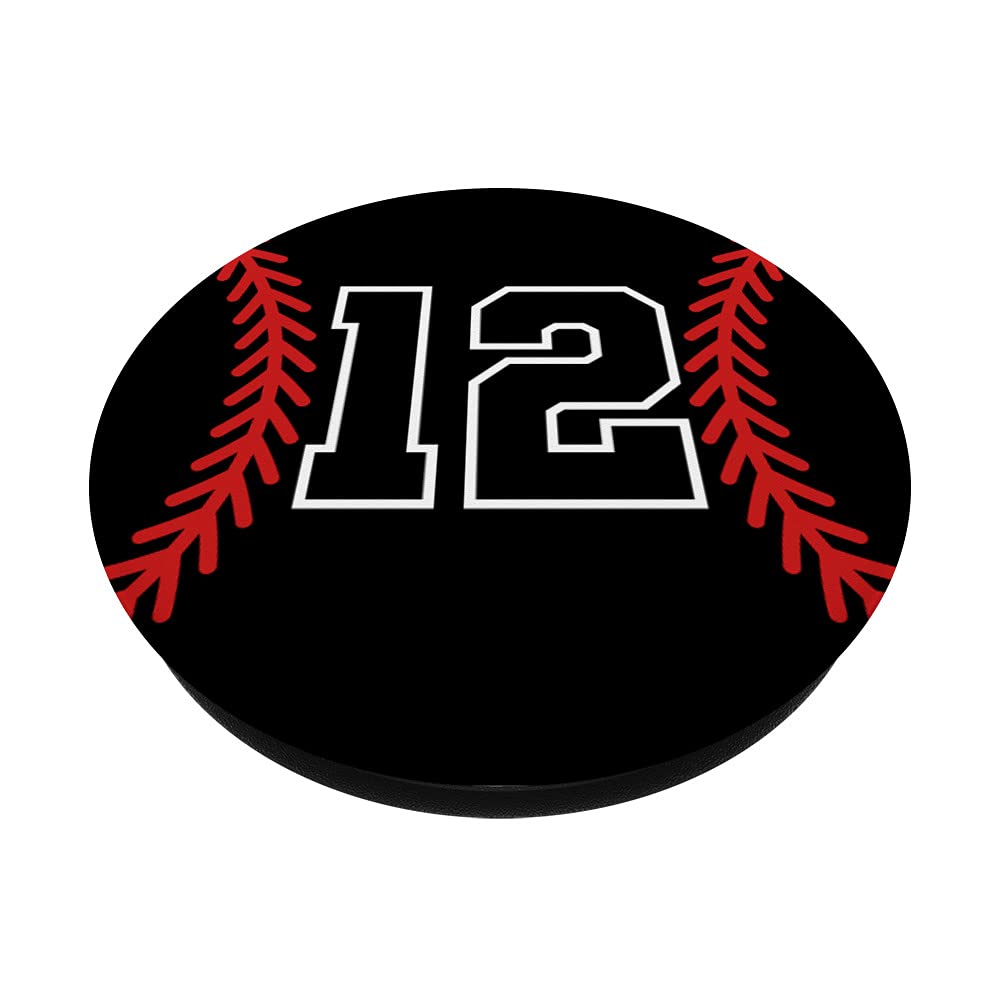 #12 Lucky Number Baseball Softball Black Red Swappable PopGrip - Perfect for Sports Fans & Phone Accessories | Ideal for Game Days, Team Spirit & Everyday Use