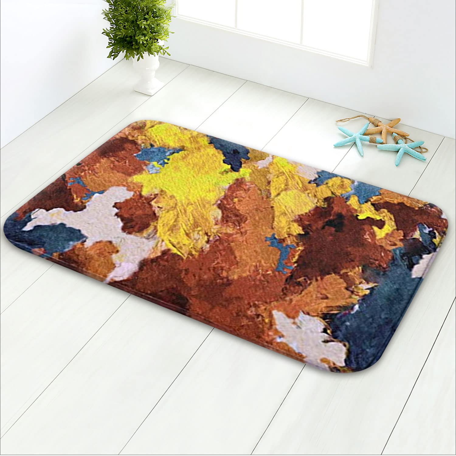 LIVILAN Abstract Oil Painting Bathroom Rug - Non-Slip Ultra Soft Memory Foam Bath Mat, Water Absorbent Quick Dry Machine Washable, 24x16 Inches - Perfect for Bathroom, Shower, Vanity & Spa Decor