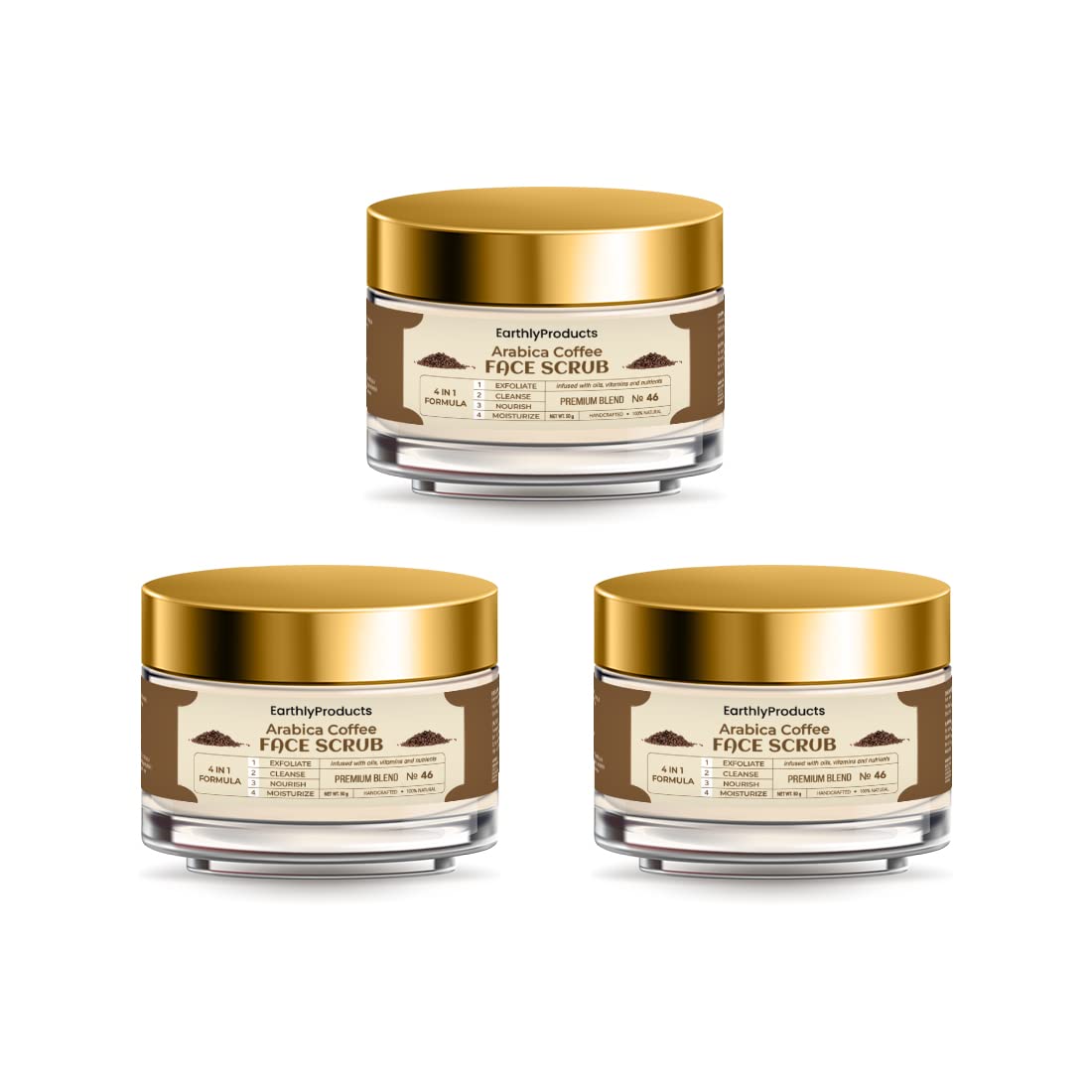 Organic Arabica Coffee Face Scrub - Natural Skin Care for Women, 50g x 3 Pack - Brighten & Smooth Skin for Daily Use