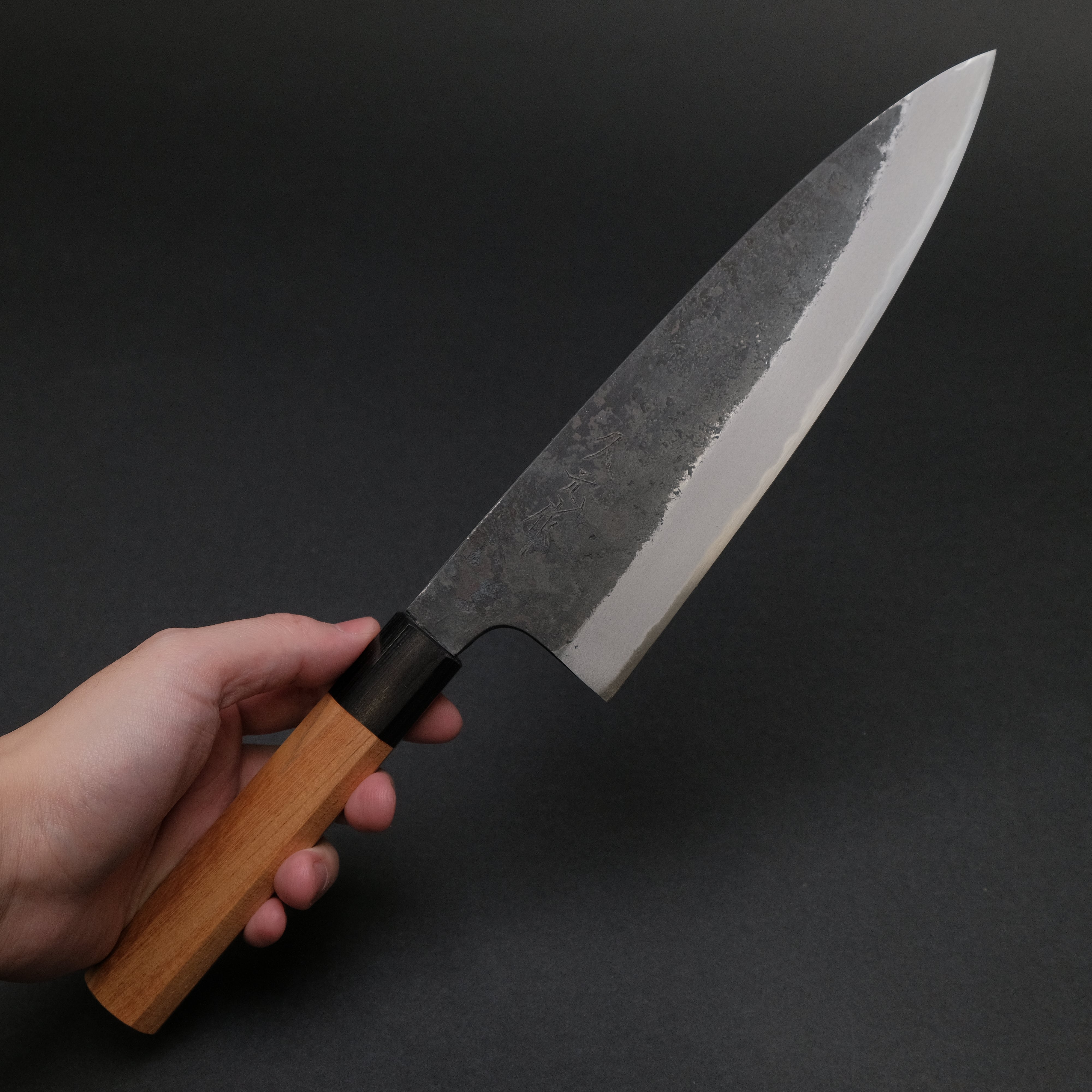 Premium Japanese Chef Knife - Morihei Hisamoto Kurouchi White #2 Extra Height Gyuto 210mm with Keyaki Zelkova Handle - Professional Kitchen Knife for Slicing, Dicing & Meat Cutting - Perfect for Chefs & Home Cooks
