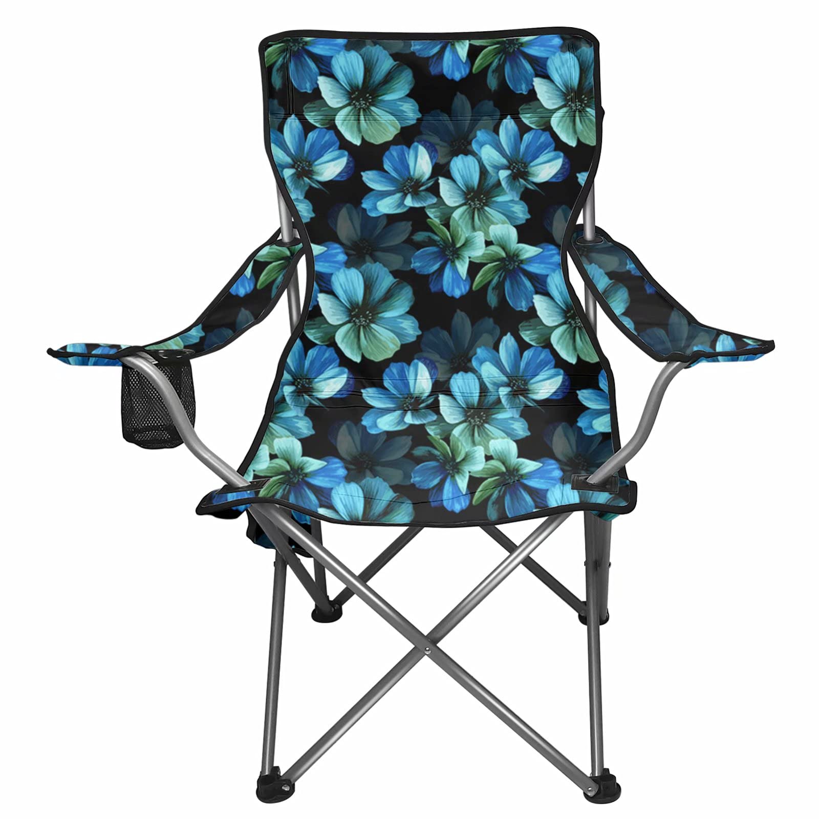 Dolyues Heavy Duty Folding Beach Chair with Side Pockets - Portable Outdoor Camping Chair for Women, Girls - Perfect for Beach Trips, Park Picnics, Fishing & Boho Hibiscus Flower Themed Camping