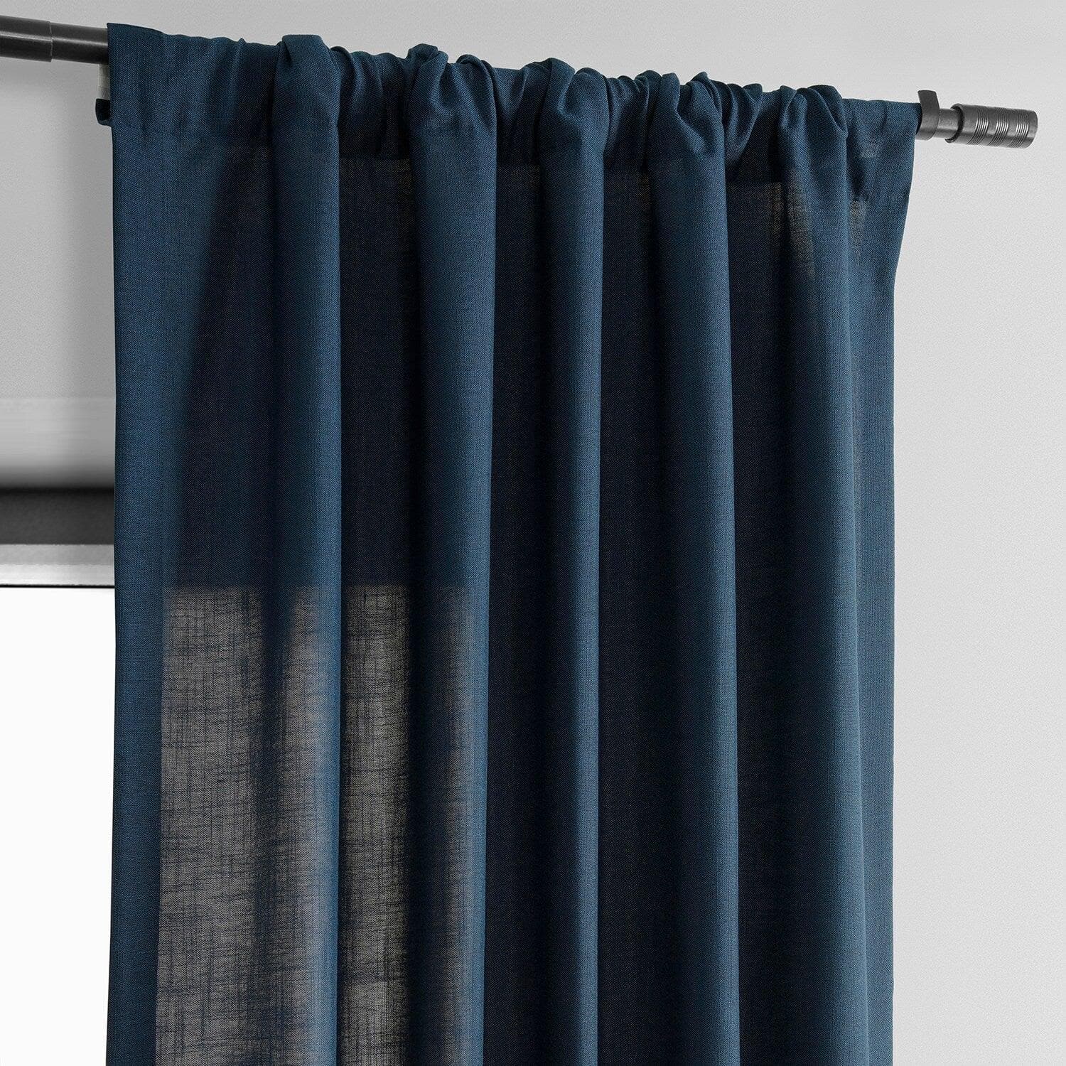Deep Blue Classic Faux Linen Curtains - Elegant Window Treatments for Living Room & Bedroom | Light Filtering & Privacy Sheer Panels