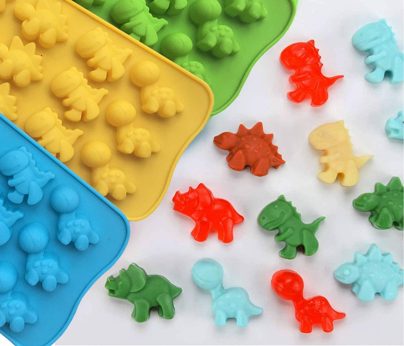 Premium Silicone Candy & Chocolate Molds Set with 3 Dinosaur Shapes - Perfect for Ice Cubes, DIY Treats, Baking Decorations, and Party Desserts