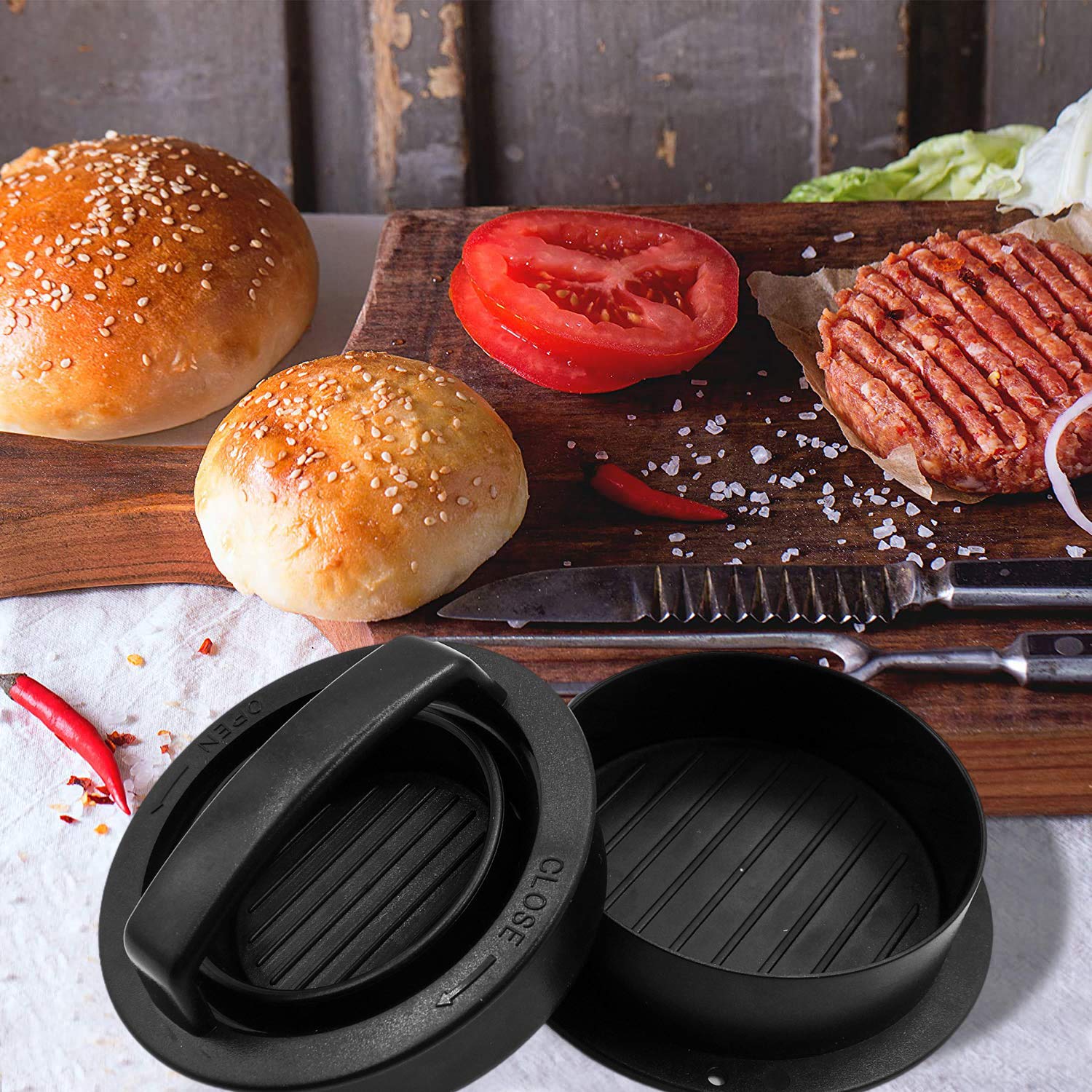 TCAIRG Hamburger Press Patty Maker - Stainless Steel Burger Mold for Stuffed Burgers, Sliders & Beef Patties (3 Sizes) with 100 Wax Papers - Perfect for BBQ, Home Cooking & Restaurant Use