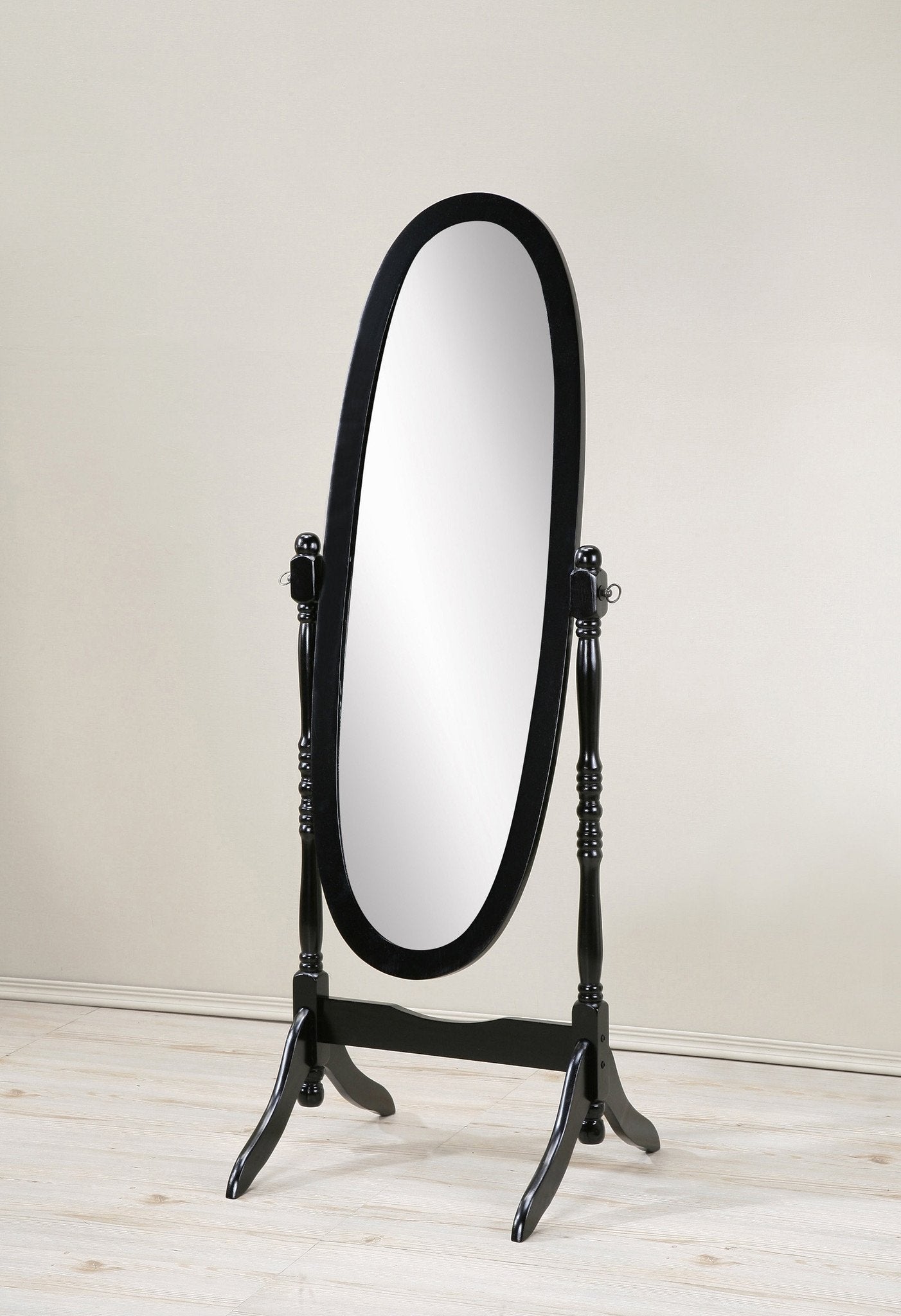 Roundhill Furniture Traditional Queen Anne Style Wood Floor Cheval Mirror, Black - Full-Length Standing Mirror for Bedroom, Living Room & Dressing Area