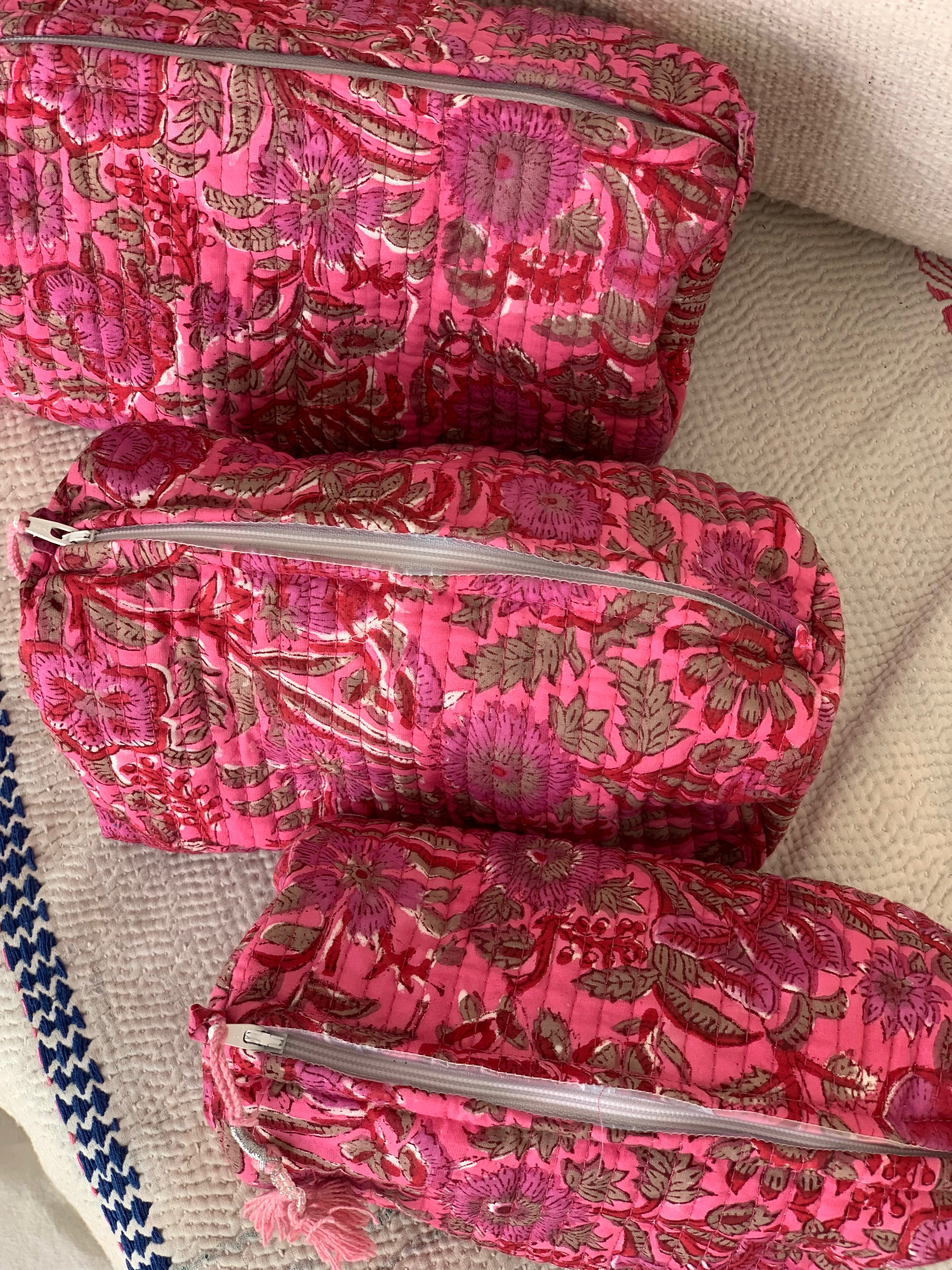 Handmade Block Print Cotton Cosmetic Bag - Eco-Friendly & Reusable (3 Sizes) - Perfect for Travel, Makeup Storage & Gift Giving