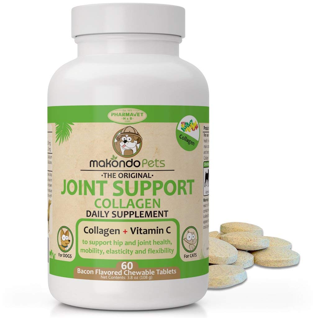 Premium Collagen Supplements for Dogs & Cats - Joint Health & Mobility Support with Vitamin C - Bacon Flavored Chewable Tablets (60 Count) - Ideal for Senior Pets & Active Animals