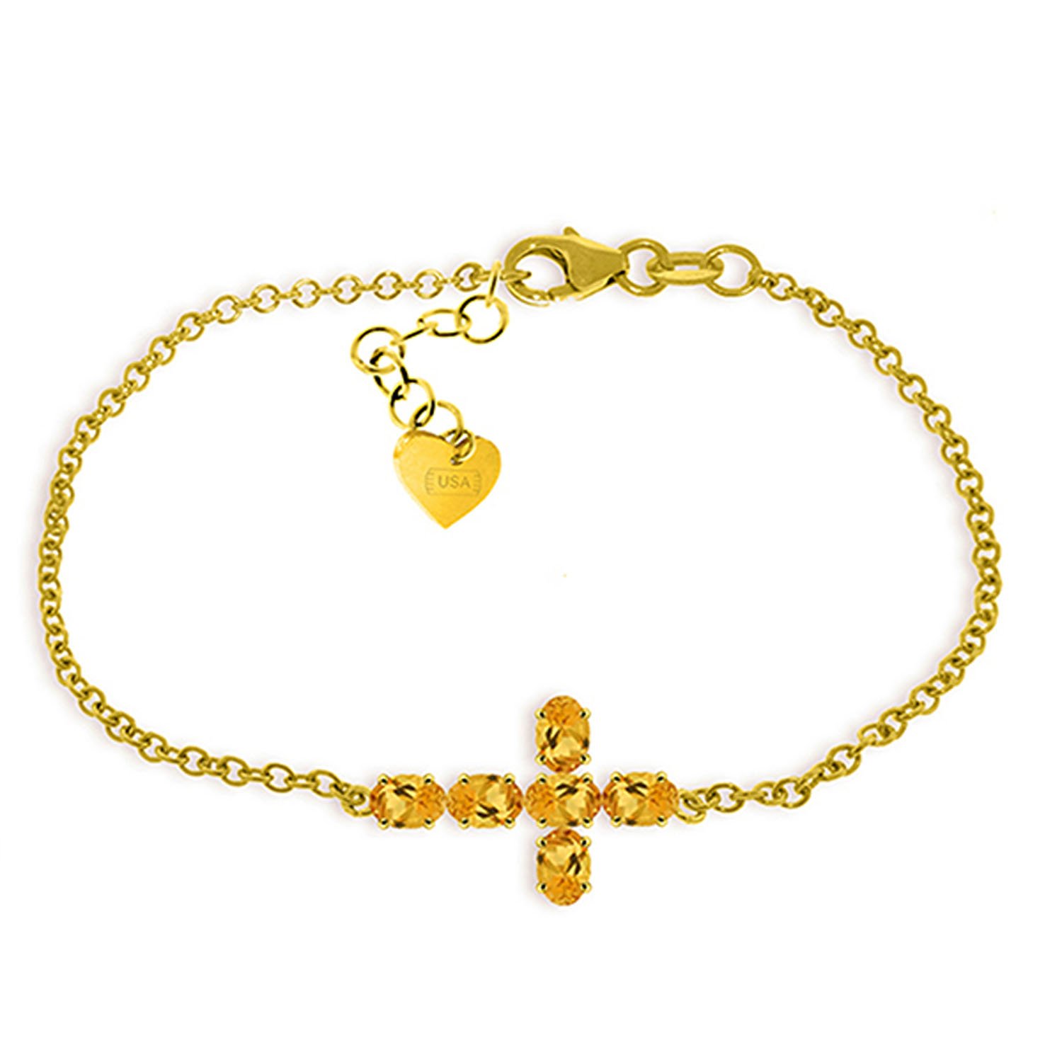 1.7 Carat 14K Solid Gold Cross Bracelet with Natural Citrine - Galaxy Gold GG - Elegant Religious Jewelry for Women - Perfect for Church, Weddings & Special Occasions
