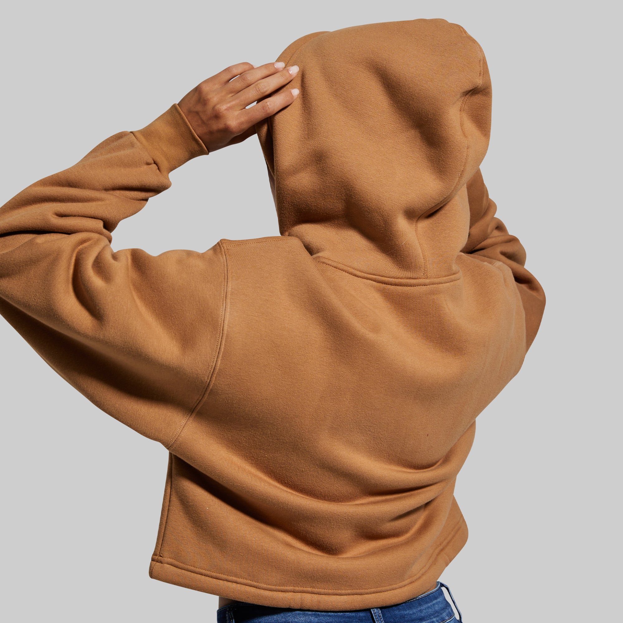 Revival Cropped Fleece Hoodie for Women - Soft & Cozy Camel Color Pullover Sweatshirt - Perfect for Casual Outfits, Loungewear & Fall Fashion