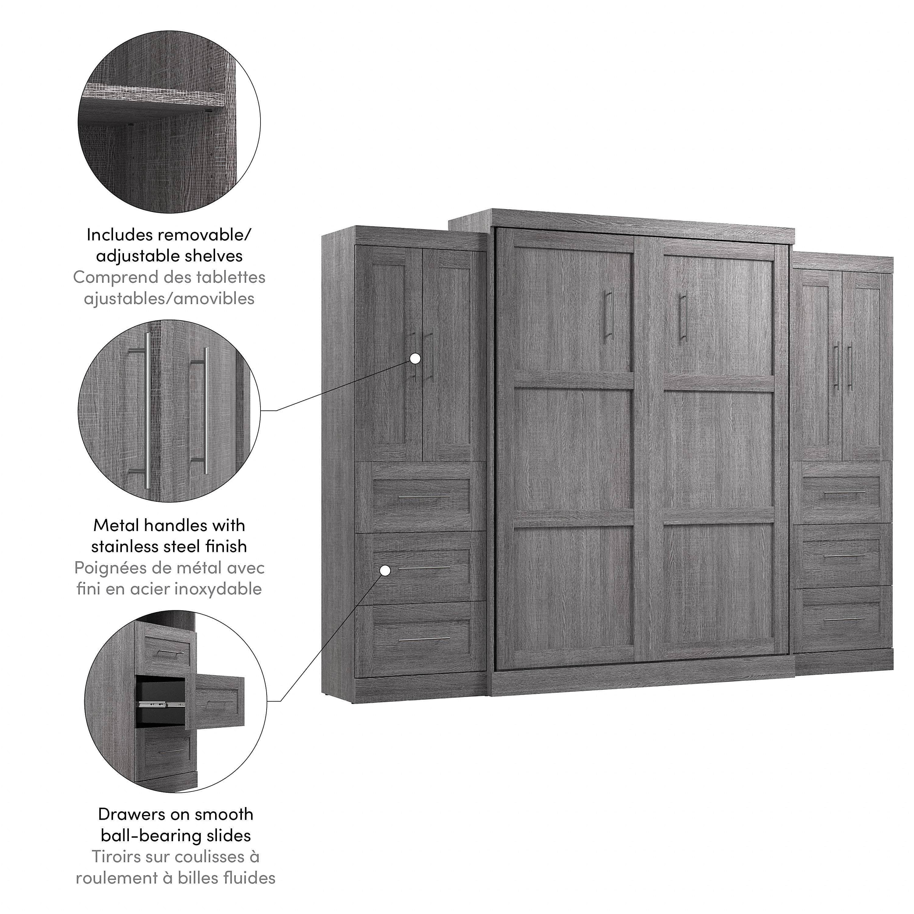 Pur Queen Murphy Wall Bed with Closet Storage Cabinets (115W) - 7 Color Options - Space-Saving Solution for Small Apartments, Guest Rooms & Home Offices
