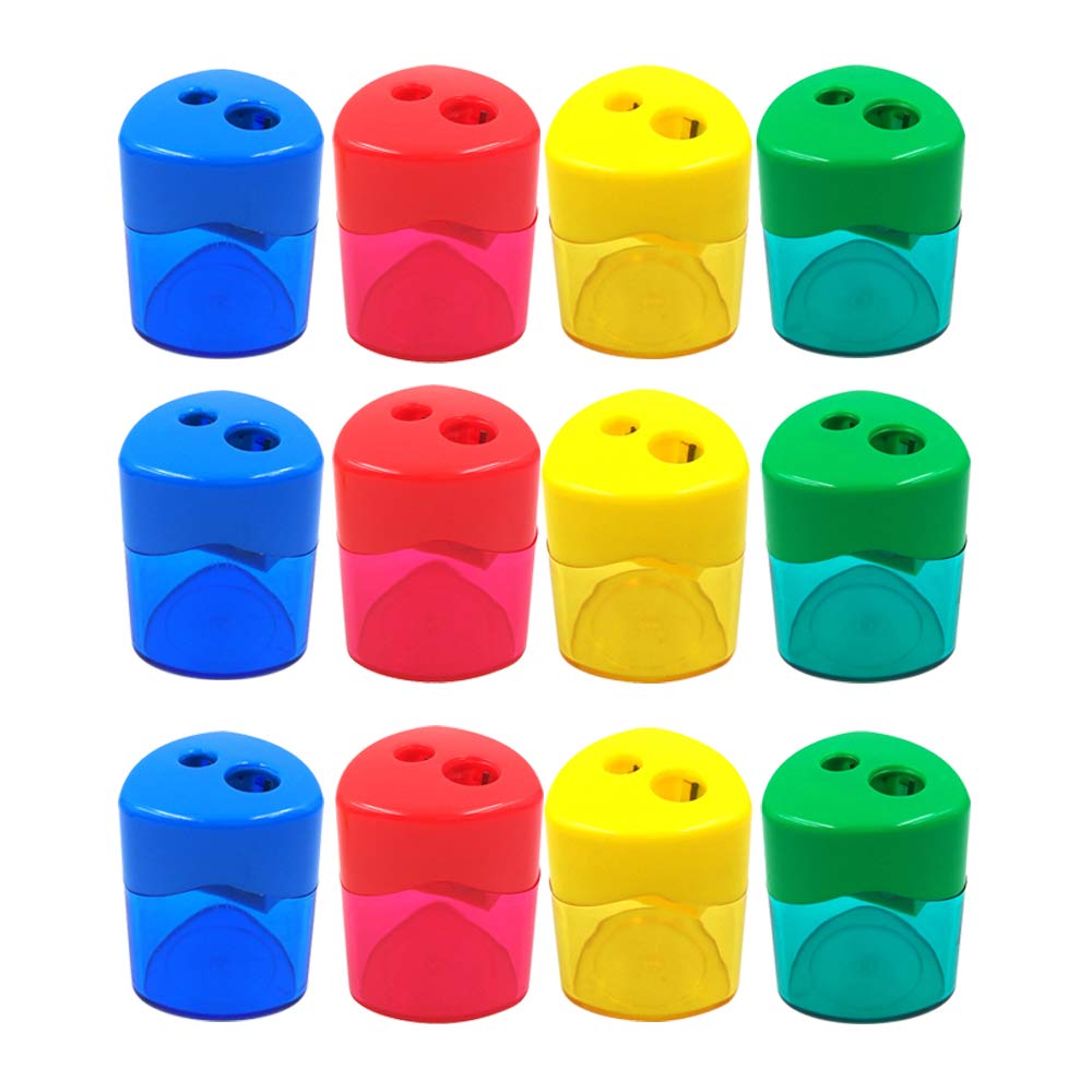 AUSTARK 12-Pack Manual Pencil Sharpeners - Assorted Color Dual Hole Sharpeners with Lid for School, Office & Home Use (Triangle-12) - Perfect for Classrooms, Art Projects & Office Supplies
