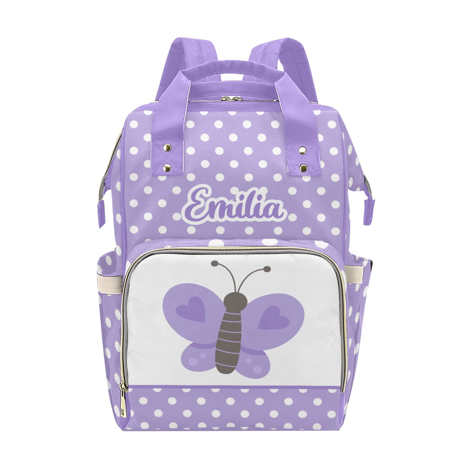 Custom Diaper Bag Backpack Tote - Butterfly Dots Purple, Personalized Baby Shower Gift for Moms, Large Travel Organizer for Diapers, Wipes & Essentials - Perfect for Nursery, Park Outings & Family Trips