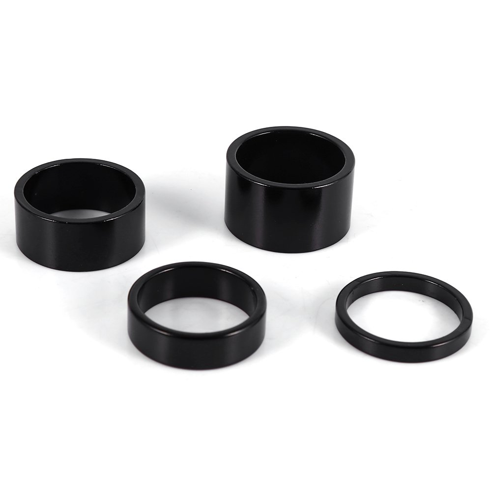 Premium Aluminum Alloy Headset Spacers 4-Piece Set (5mm/10mm/15mm/20mm) - Compatible with MTB Mountain Bikes & Road Bikes - Stem Fork Washers for Height Adjustment - Perfect for Trail Riding, Commuting and Bicycle Maintenance