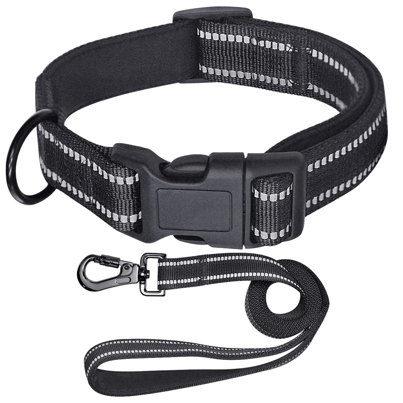 YOUECK Reflective Dog Collar with Soft Neoprene Padding - Breathable Nylon Adjustable Collar & Leash Set for Small, Medium & Large Dogs (11.8