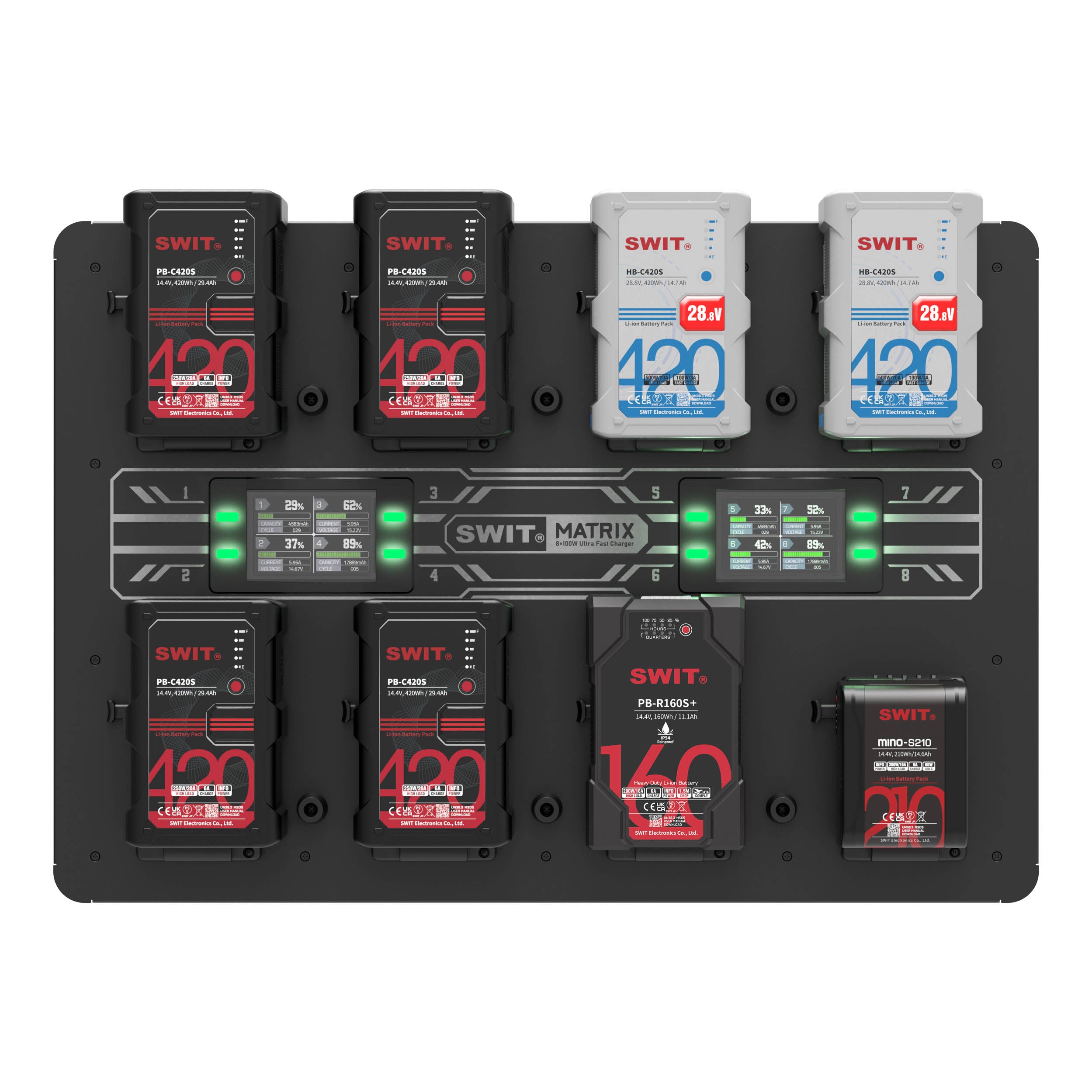MATRIX S8 8×100W Ultra Fast V Mount Wall Charger - 800W Multi-Port USB C Charging Station for Laptops, Phones & Tablets - Perfect for Home, Office & Travel Use