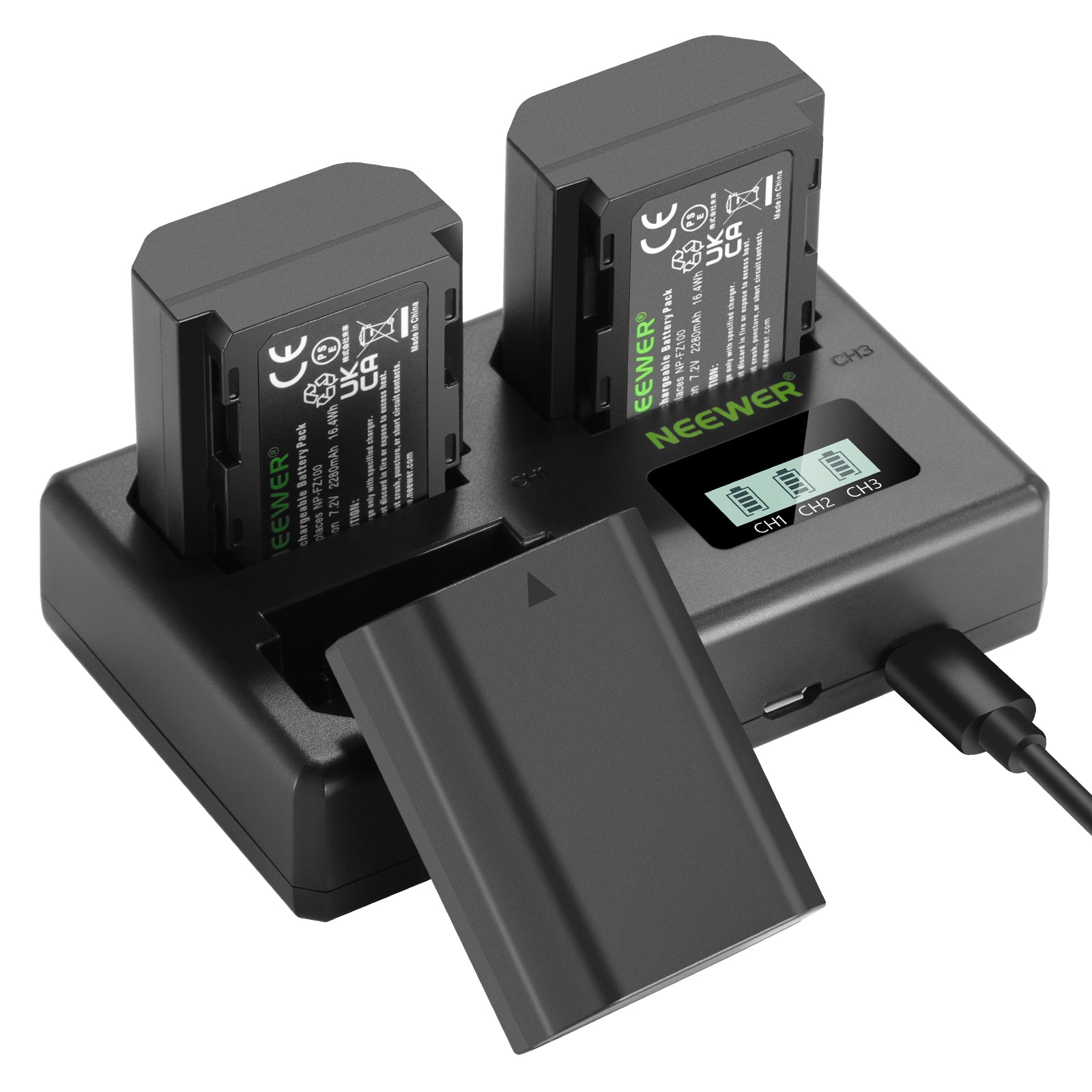 NEEWER 3-Pack NP-FZ100 Replacement Battery & Charger Set for Sony Mirrorless Cameras - Perfect for Travel, Vlogging, and Extended Photography Sessions