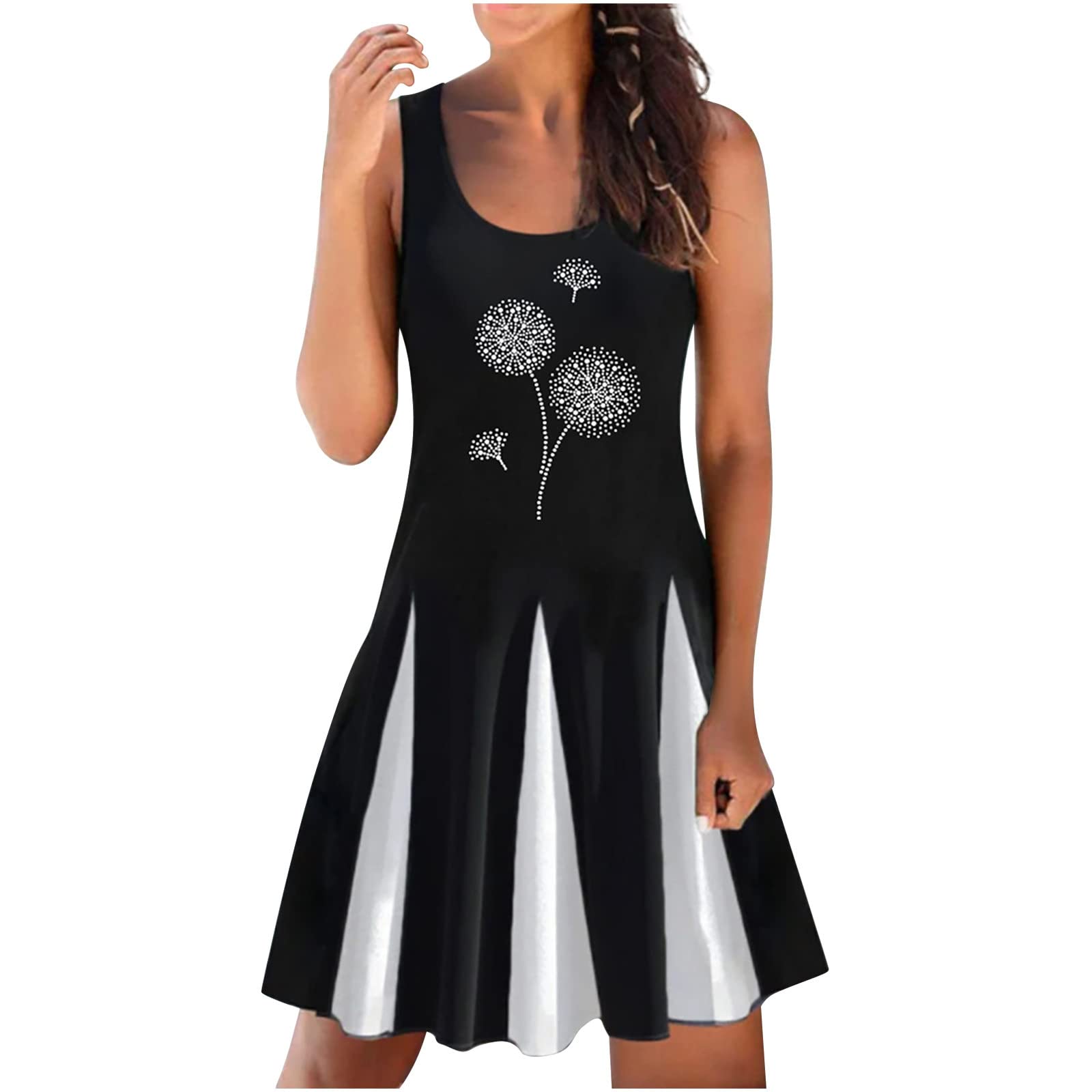 Moxiu Women's Summer Casual Dress - Cold Shoulder Keyhole Striped T-Shirt Sundress for Beach, Vacation & Daily Wear | Flowy Swing Dress with Crewneck