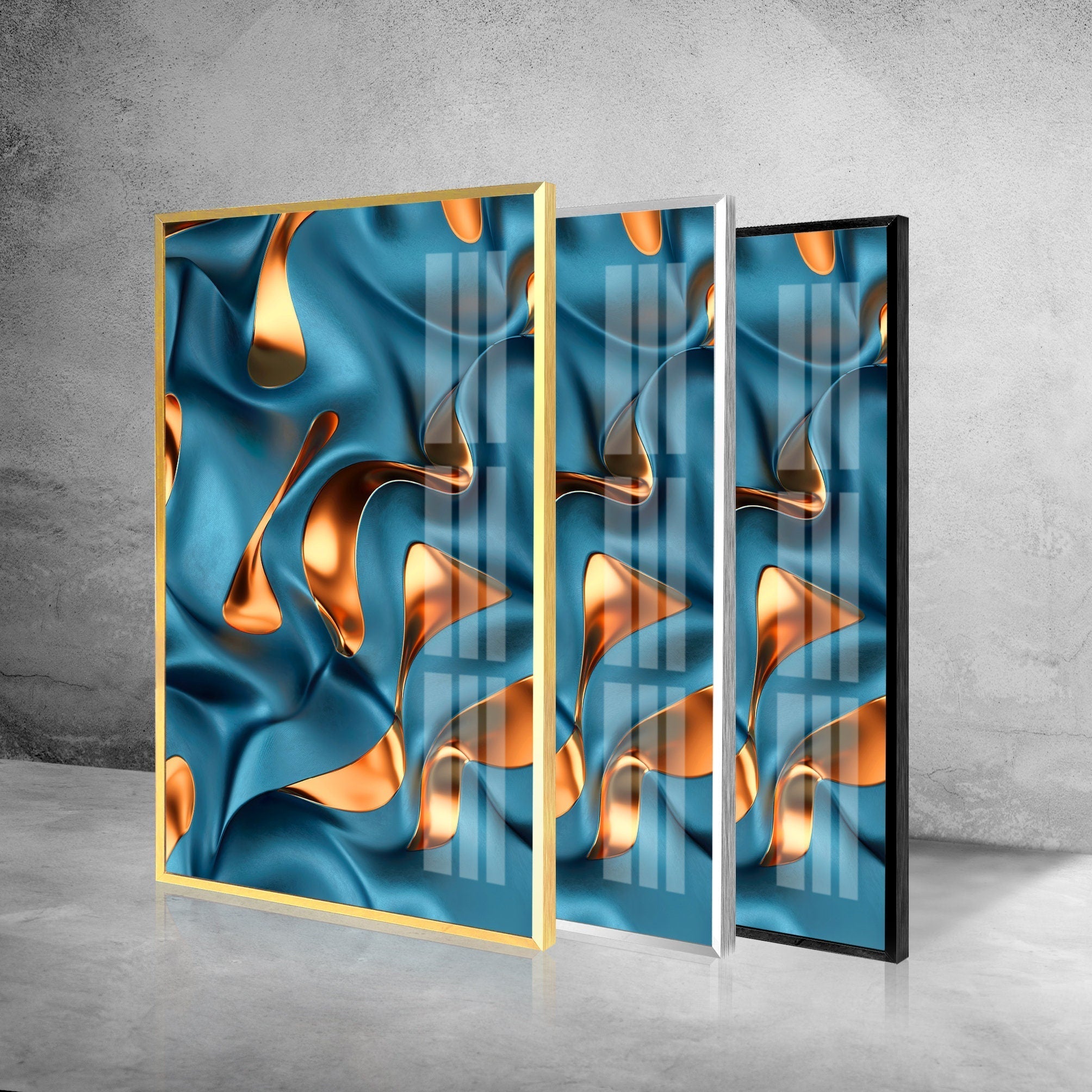 Abstract Bronze Blue Glass Wall Art - Modern Home Decor for Living Room, Bedroom & Office - Elegant Handmade Glass Panel for Stylish Interior Design