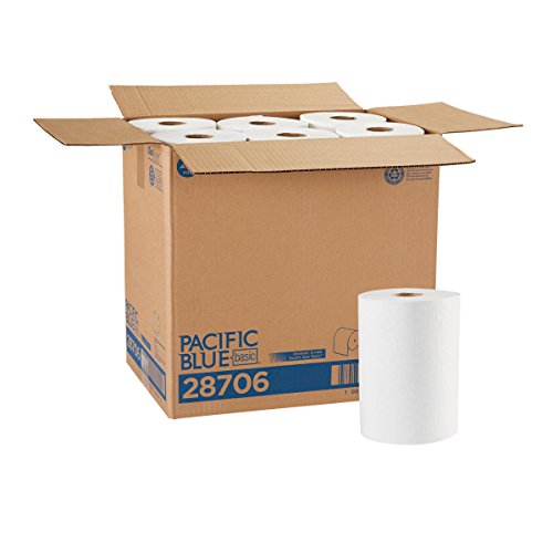 Georgia-Pacific Blue Basic Paper Towel Rolls - 12 Rolls, 350 Feet Each | Ultra Absorbent White Paper Towels for Kitchen, Cleaning & Household Use