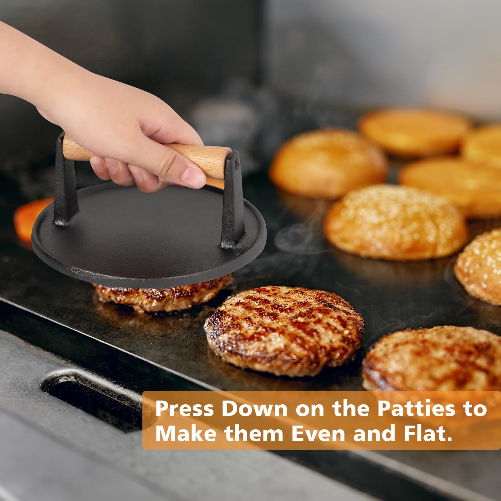 SHINESTAR 12-Inch Cast Iron Griddle Press with Melting Dome - Perfect for Burgers, Bacon, Panini & More - Compatible with Blackstone Griddle & Flat Top Grills - Indoor & Outdoor Cooking Accessories for BBQ, Camping & Backyard Parties