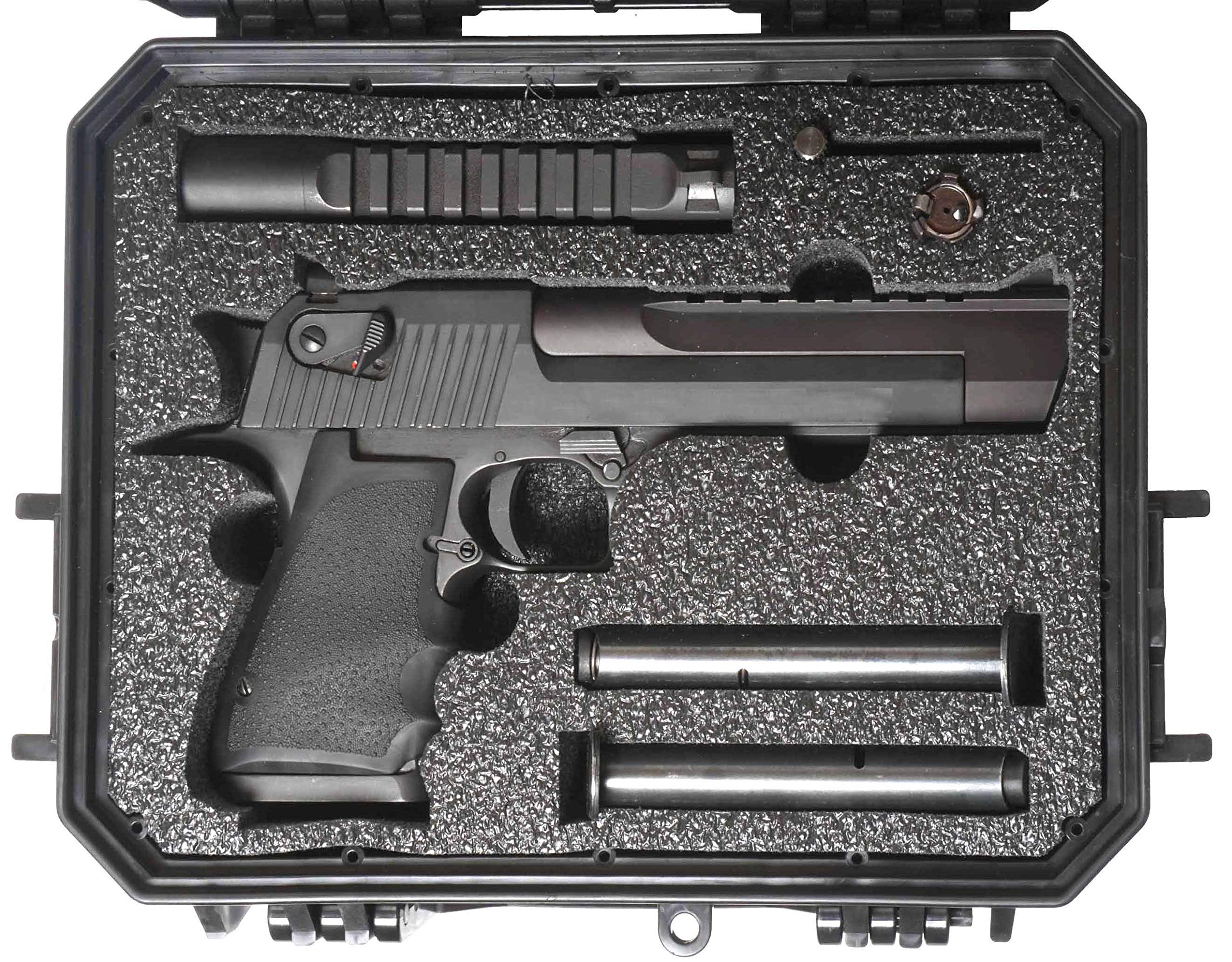 Waterproof Pistol Case for Desert Eagle - Pre-Cut Foam with Storage for 4 Magazines & Extra Barrel | Tactical Gun Case for Range, Hunting & Secure Transport