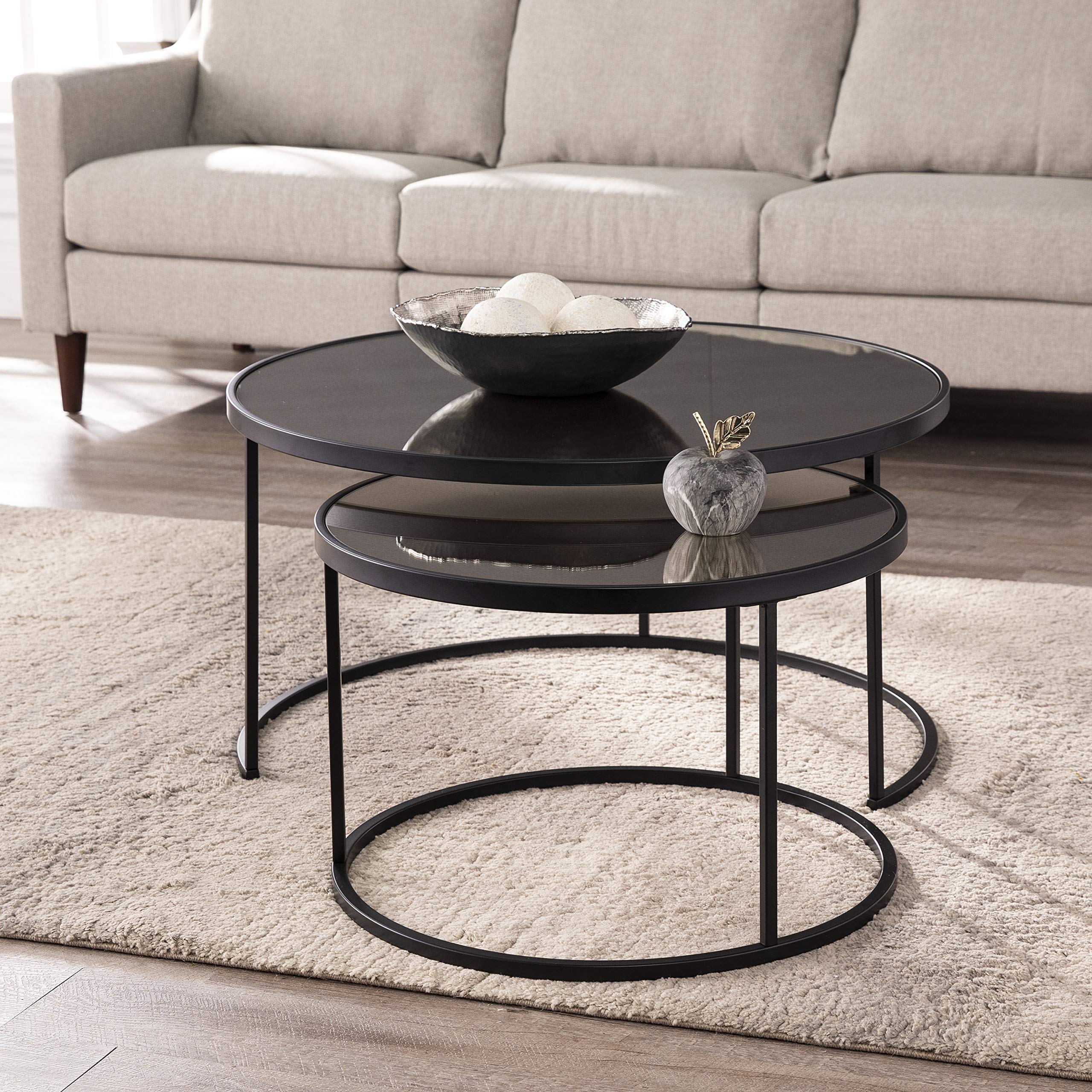 SEI Furniture Downham Coffee Table - Antique Mirror Finish, Black - Perfect for Living Room, Lounge & Home Decor