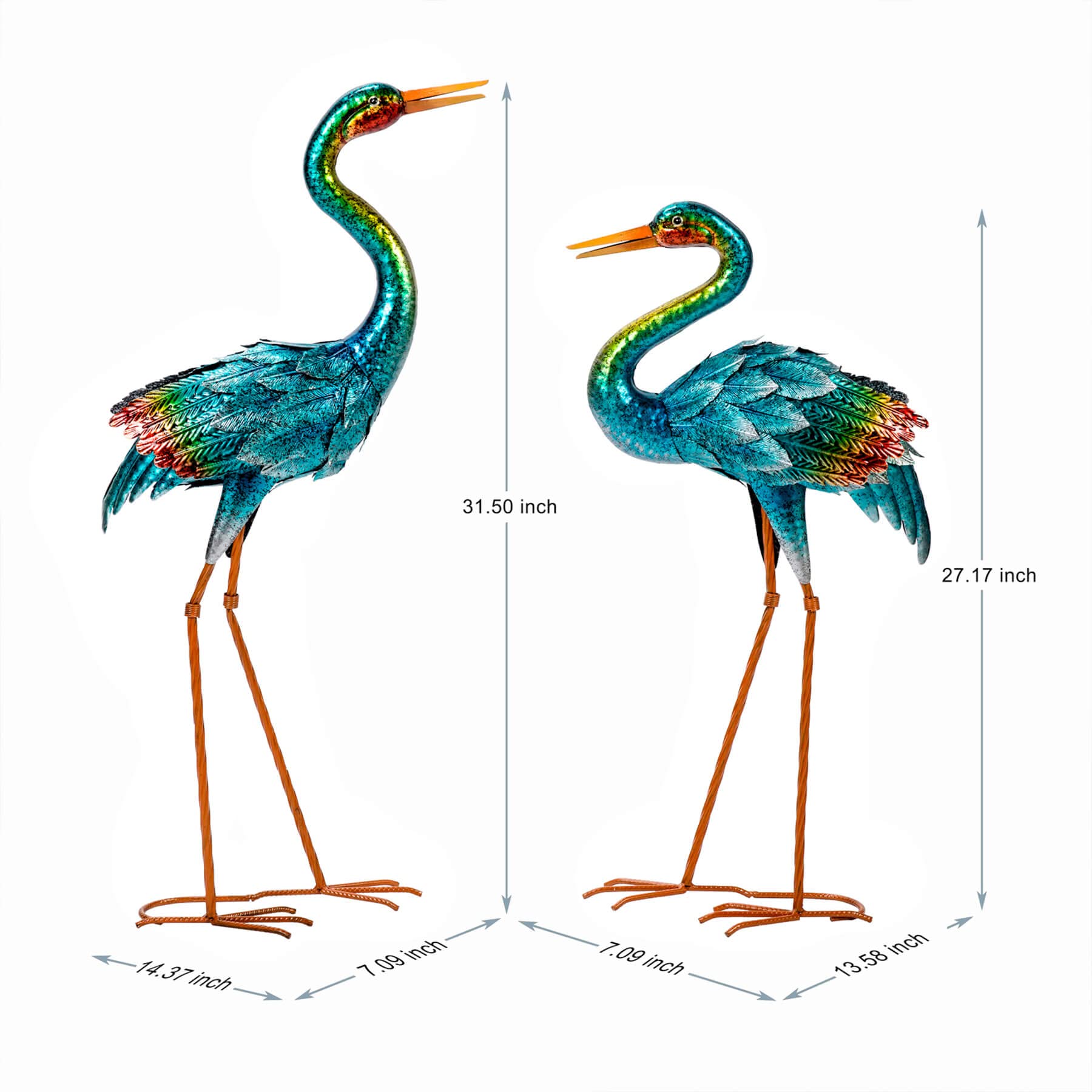 Blue Heron Garden Statues - Set of 2 Metal Crane Sculptures for Outdoor Decor, Patio, Pond & Lawn | Durable Large Bird Yard Art for Home & Garden Landscaping | Perfect for Backyard, Water Feature & Nature-Themed Decorations