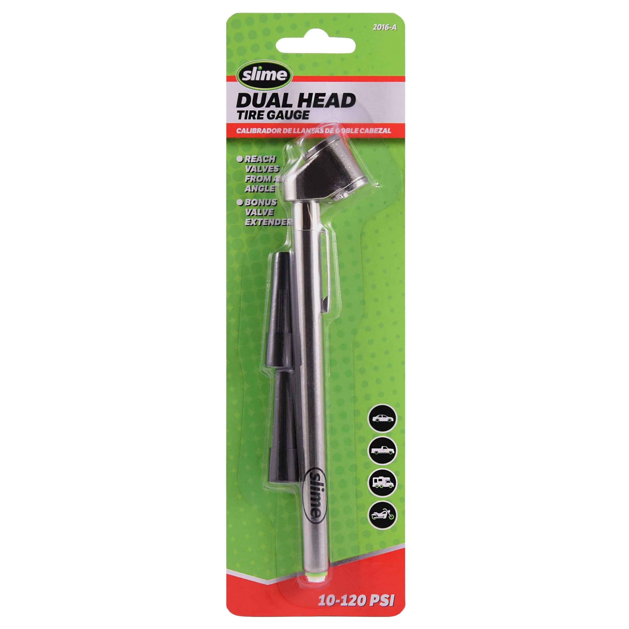 Dual Head Pencil Tire Gauge 10-120 PSI with Valve Extensions - Accurate Air Pressure Measurement for Cars, Bikes & Motorcycles