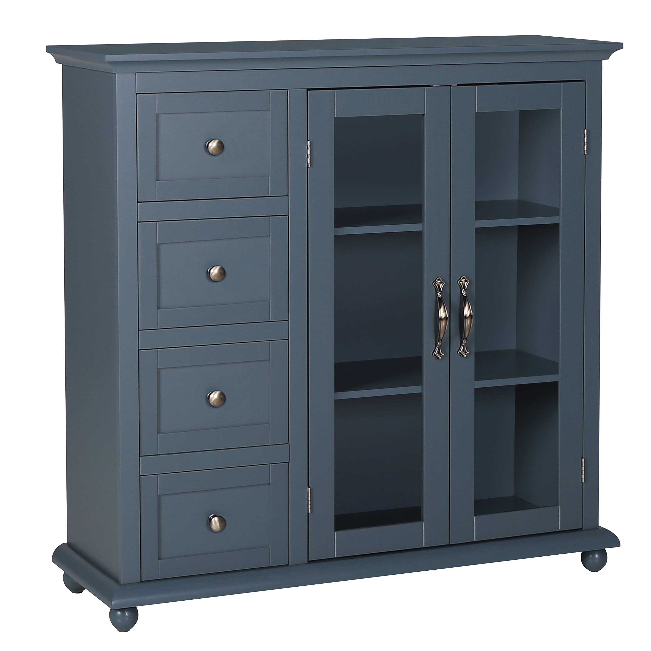MUPATER Modern Kitchen Buffet Sideboard Storage Cabinet with 2 Glass Doors & 4 Drawers - Dark Grey Floor Cupboard for Dining Room, Living Room & Entryway | Perfect for Home Organization & Displaying China