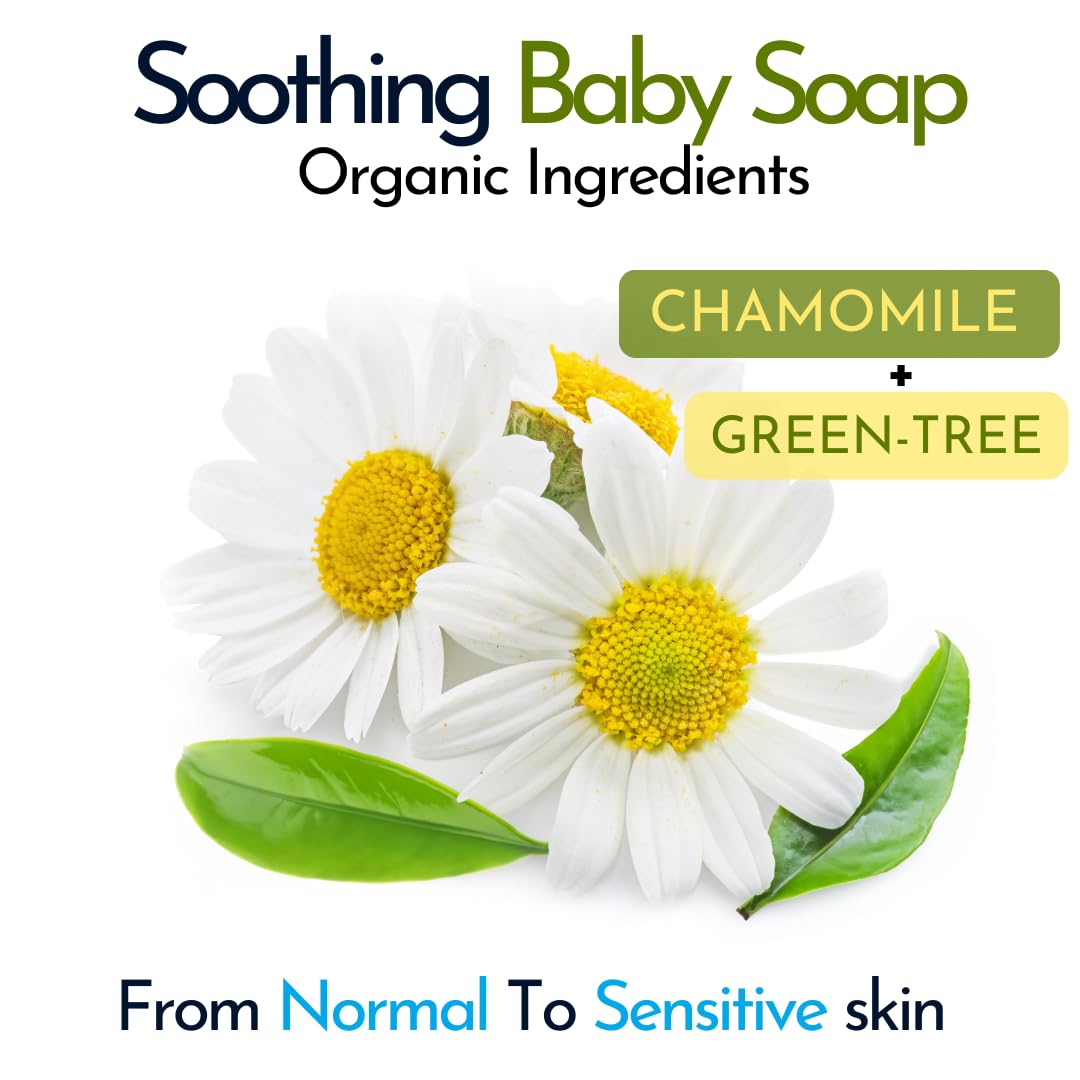 Hypoallergenic Organic Baby Soap Bar with Chamomile & Green Tea Oil - Gentle Cleansing Body Wash for Sensitive Skin - Safe for Babies, Toddlers & Kids - 3-Pack - Perfect for Daily Bath Time & Newborn Care