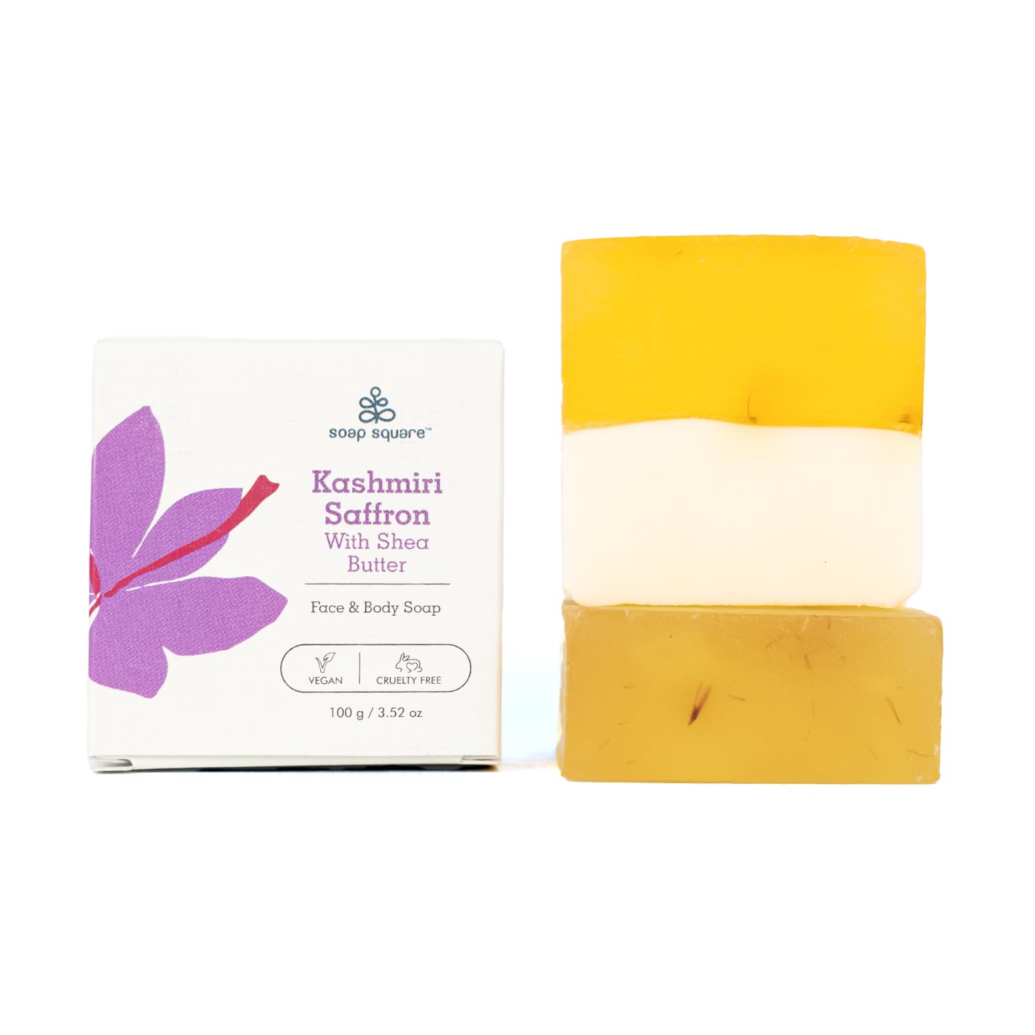 Kashmiri Saffron & Shea Butter Soap Bar - 100g SLS Free, Paraben Free, Cruelty-Free, Vegan Handmade Soap for Sensitive Skin - Perfect for Daily Bathing, Spa Treatment & Luxury Gifts