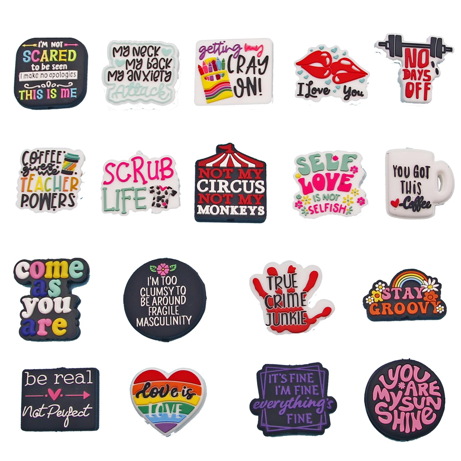 APCGSM 18PCS Silicone Focal Beads for Pens Bulk - Funny Words Silicone Beads for Keychain Making, DIY Bracelets & Lanyards - Assorted Character Beads for Beadable Pens - Perfect for School Crafts, Office Decor & Gift Making