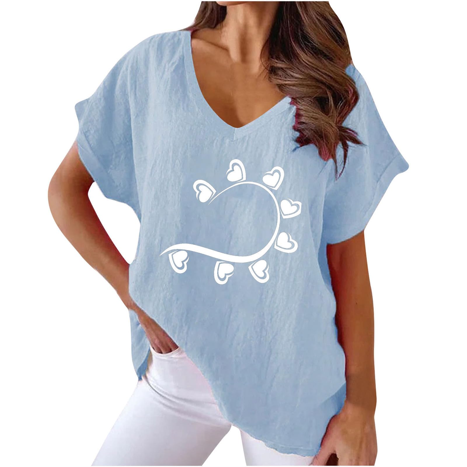 AMhomely Women's V-Neck Printed T-Shirts - Comfortable Fancy Blouses & Tunics for Casual Wear, Office, and Summer Outfits | Longline Floaty Tops & Basic Shirts