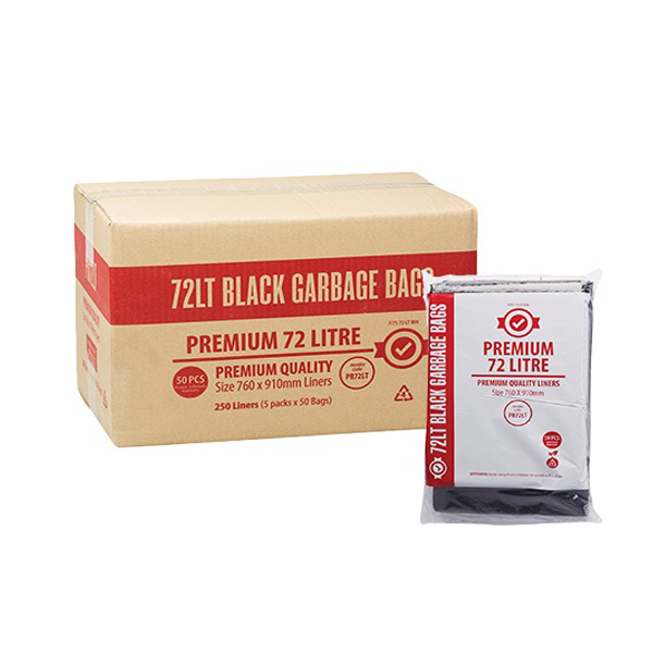 Premium Heavy Duty 72Lt Black Trash Bags - Extra Thick Garbage Bags for Kitchen, Office & Outdoor Use