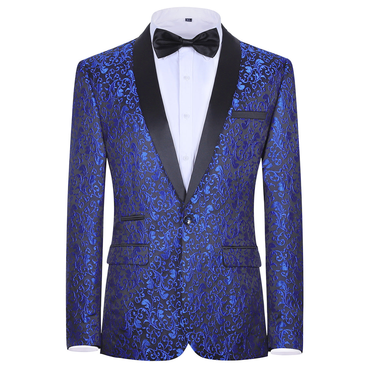 Men's Floral Jacquard Dress Suit Jacket - Printed Tuxedo Blazer in Blue | Formal Wear for Weddings, Parties & Special Occasions