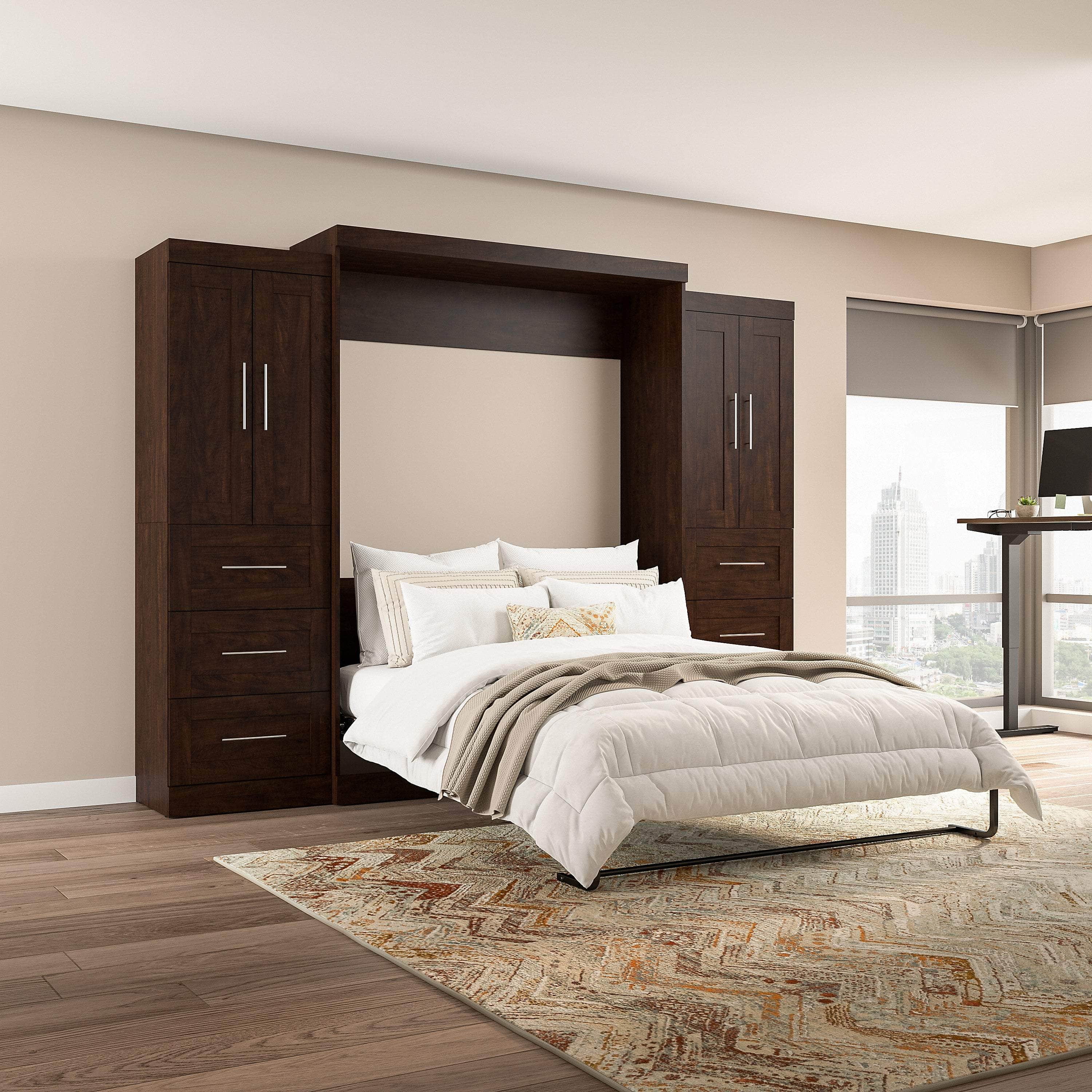 Pur Queen Murphy Wall Bed with Closet Storage Cabinets (115W) - 7 Color Options - Space-Saving Solution for Small Apartments, Guest Rooms & Home Offices